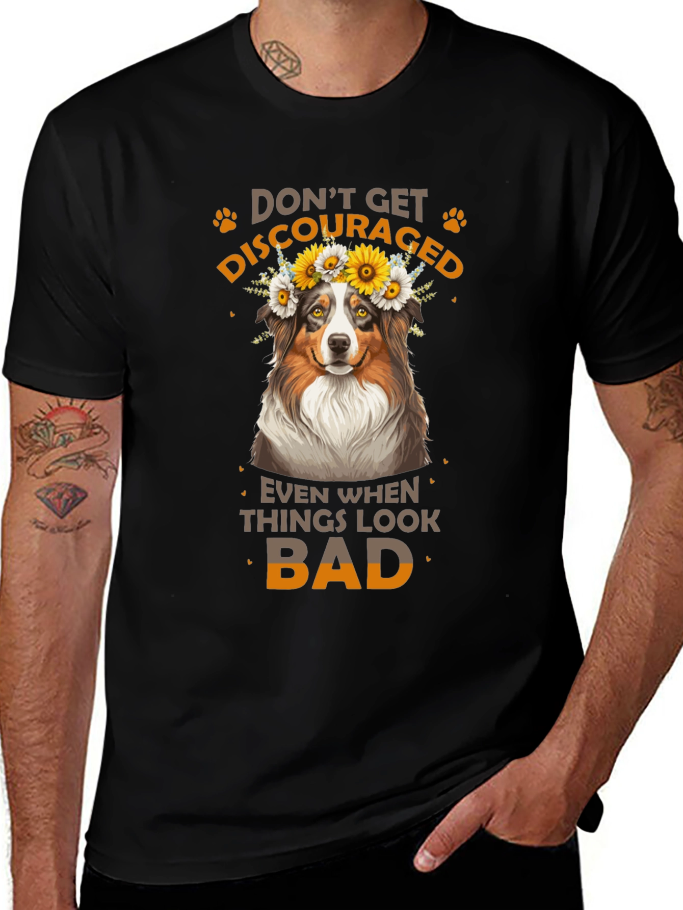Camiseta Negra No Te Desanimes con Diseño de Perro