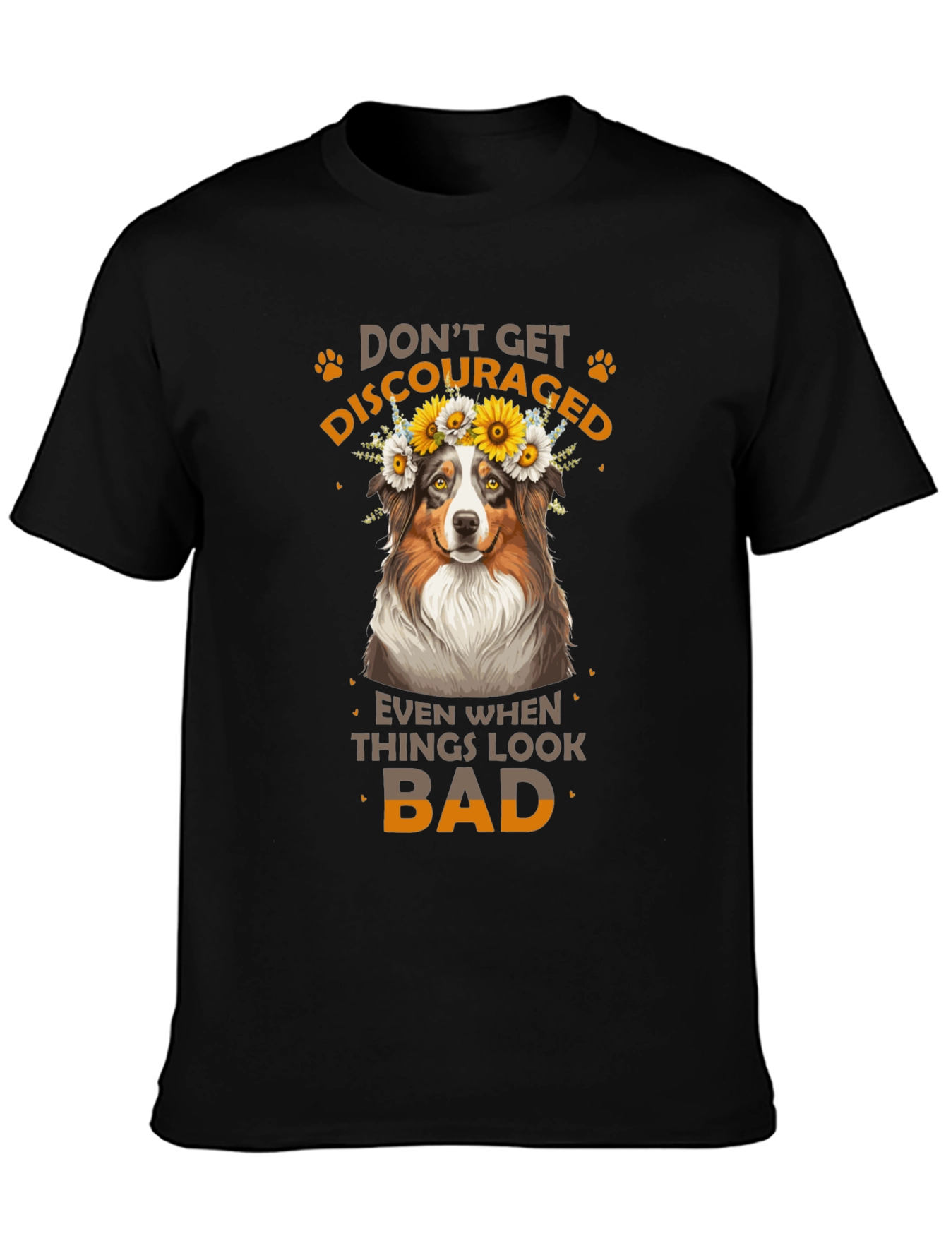 Camiseta Negra No Te Desanimes con Diseño de Perro