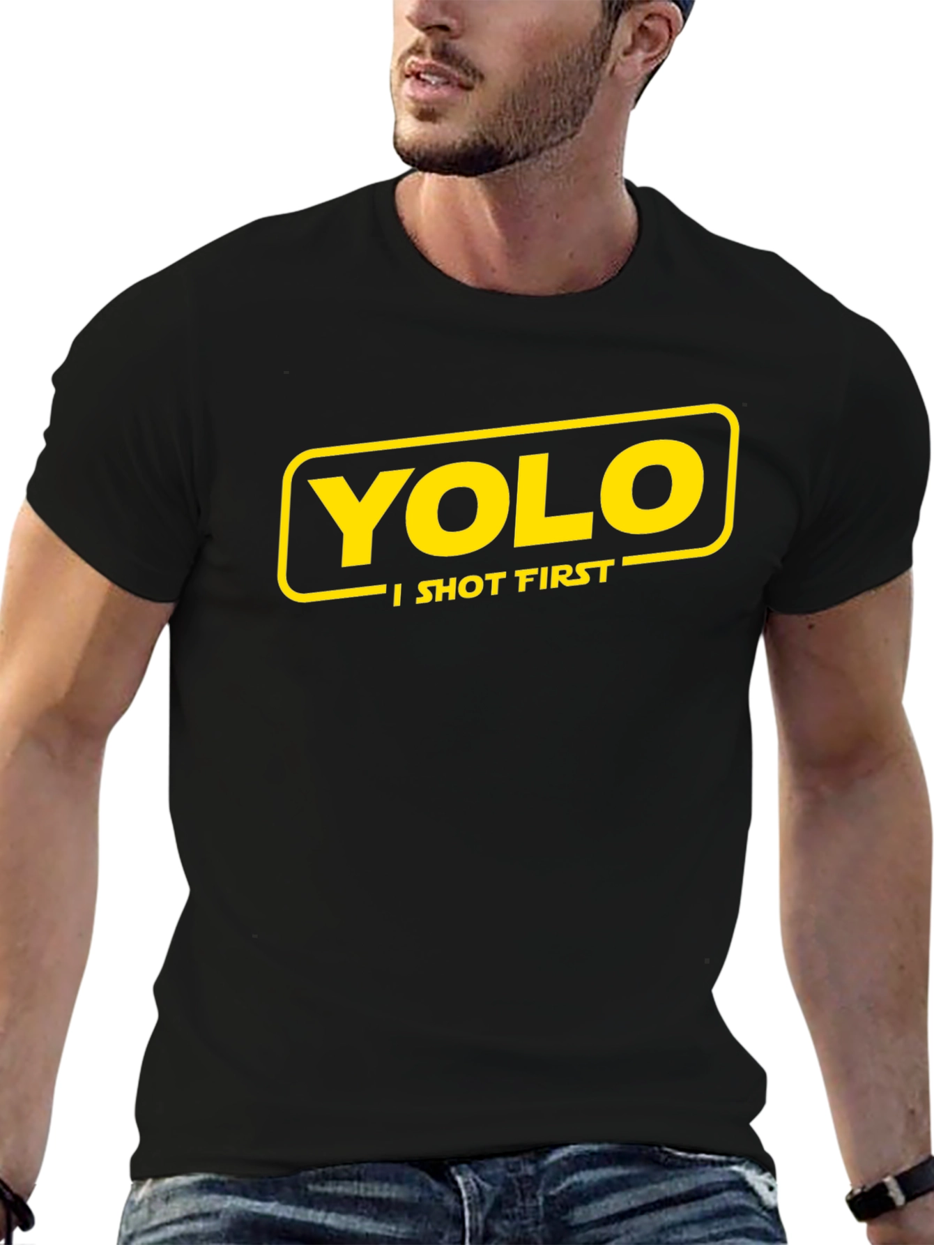 Camiseta Negra YOLO I Shot First Original