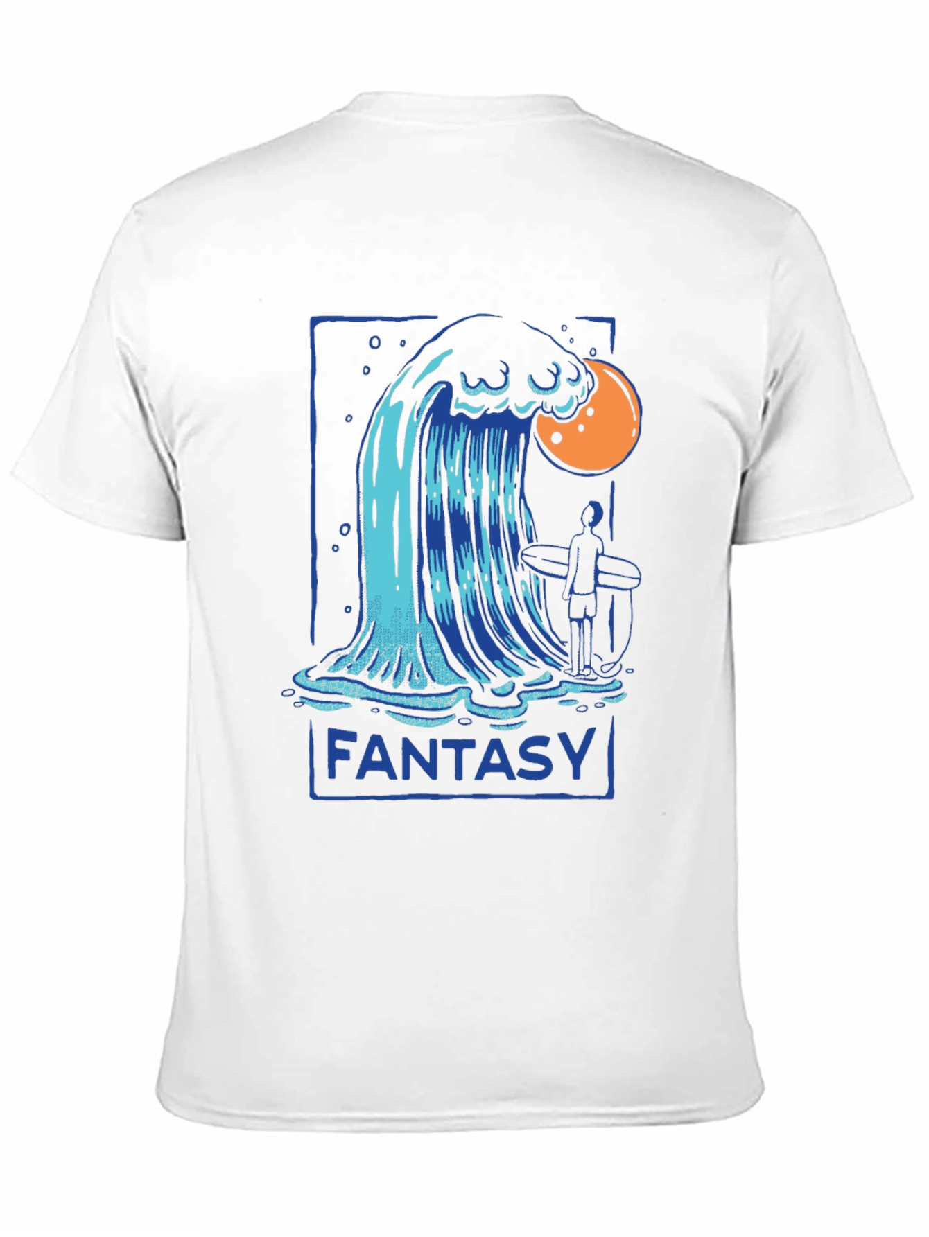 Camiseta Negra Fantasía con Diseño de Ola y Surfista