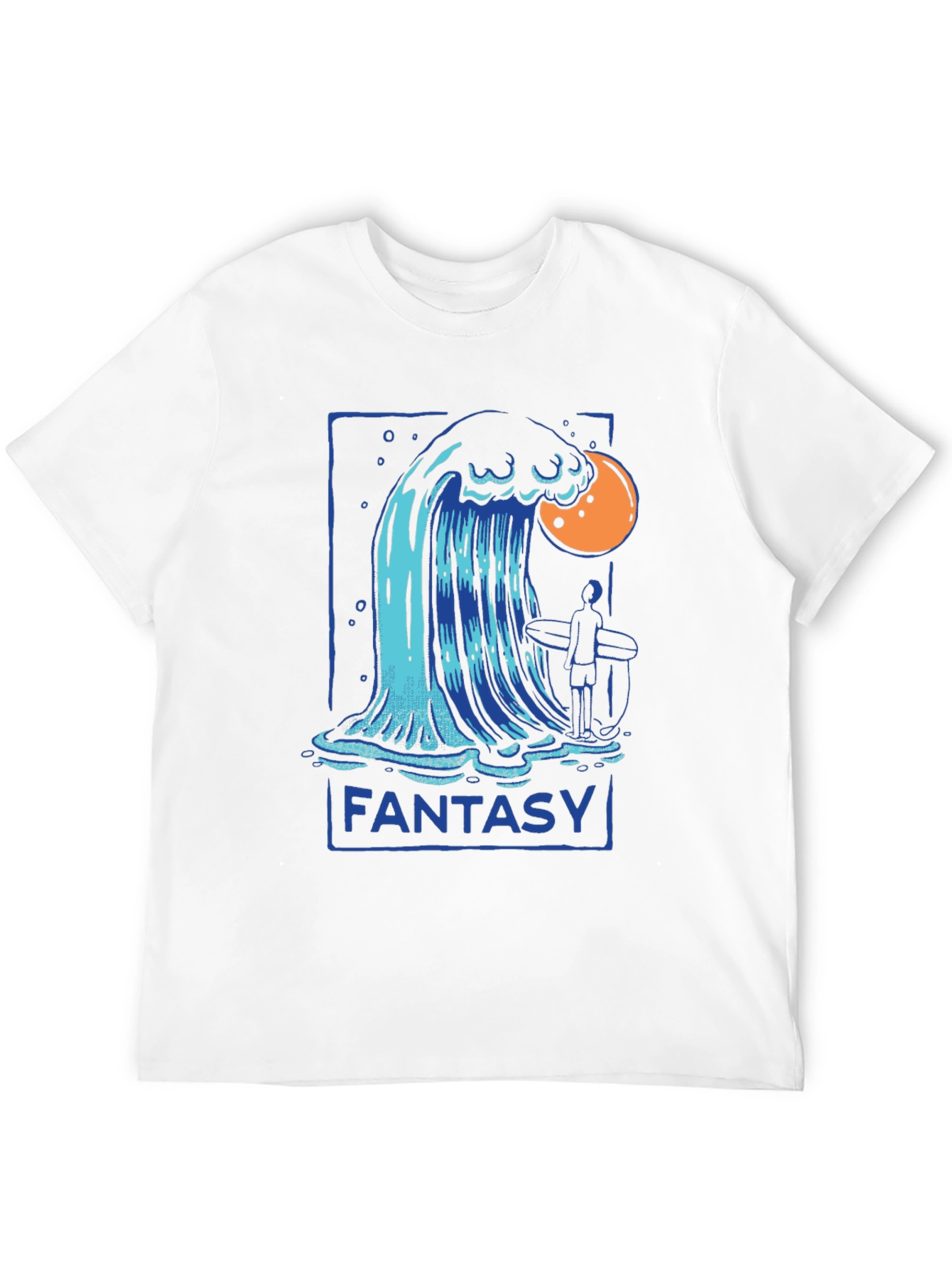 Camiseta Negra Fantasía con Diseño de Ola y Surfista