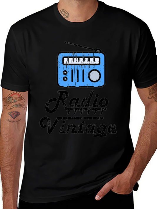 Camiseta Hombre Negra con Diseño Radio Vintage