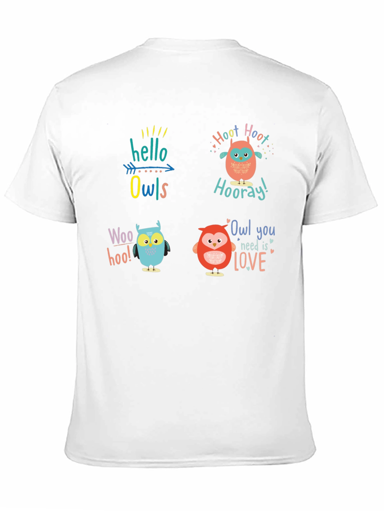 Camiseta Negra con Diseño de Búhos Divertidos