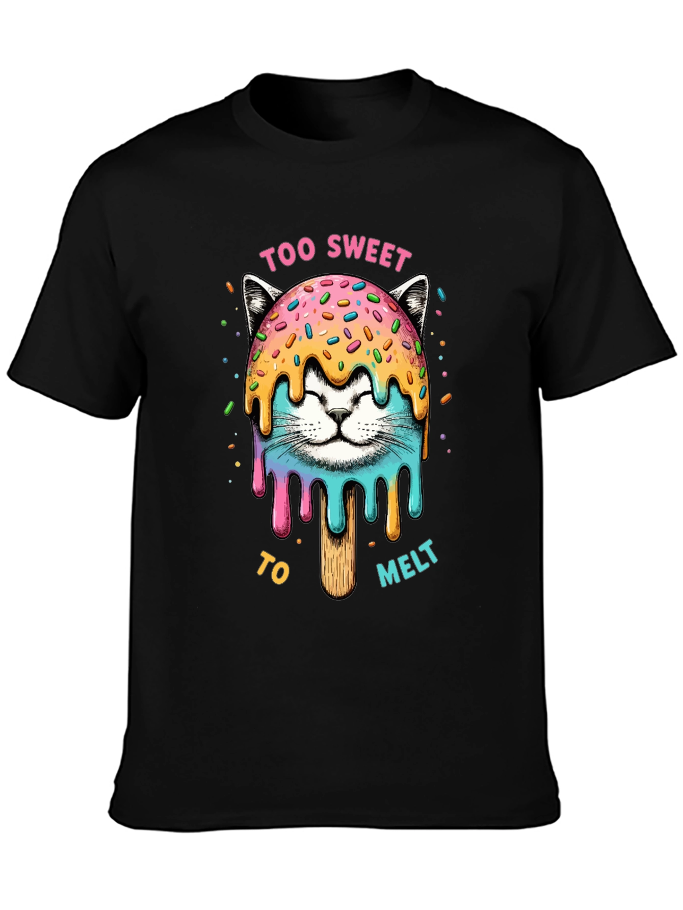 Camiseta Negra con Diseño de Gato Helado