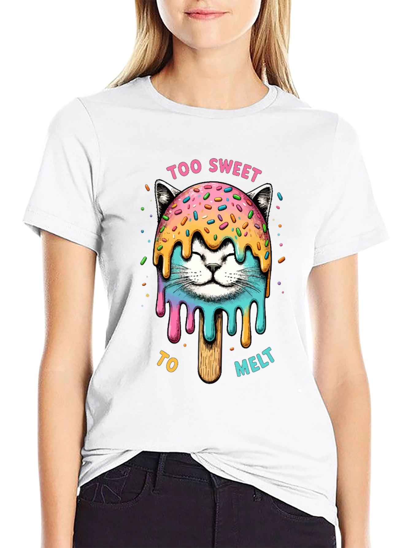 Camiseta Negra con Diseño de Gato Helado