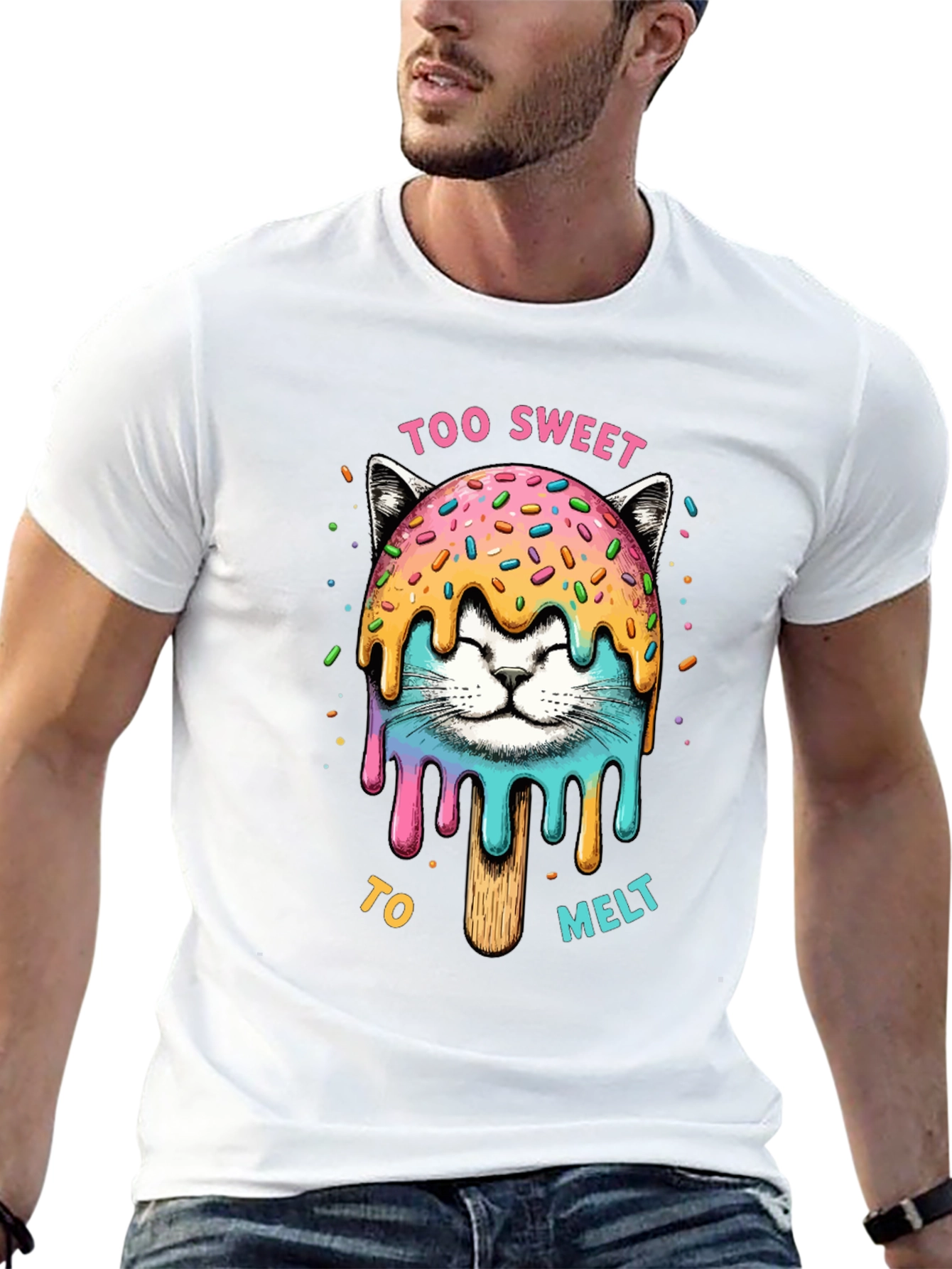 Camiseta Negra con Diseño de Gato Helado