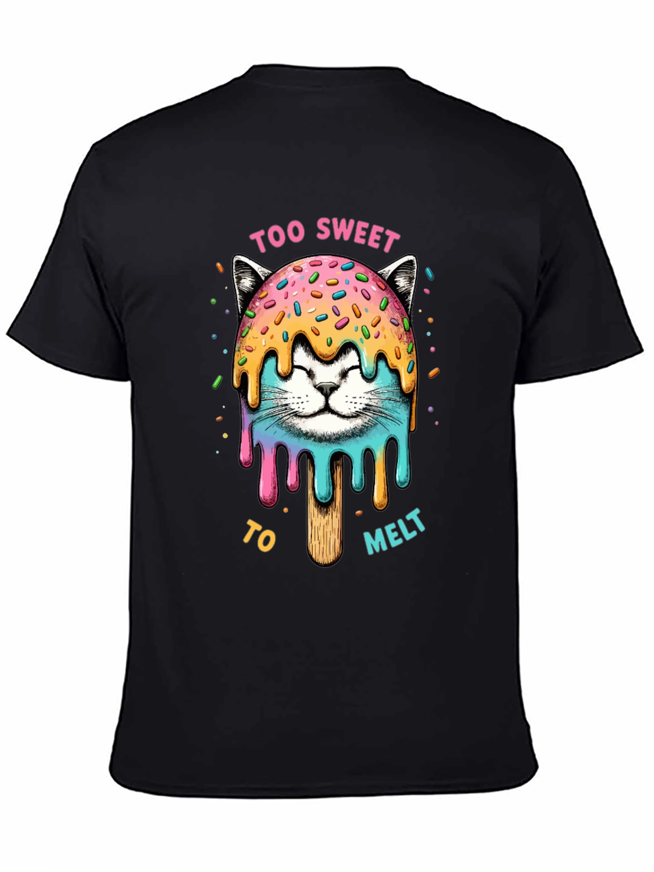 Camiseta Negra con Diseño de Gato Helado