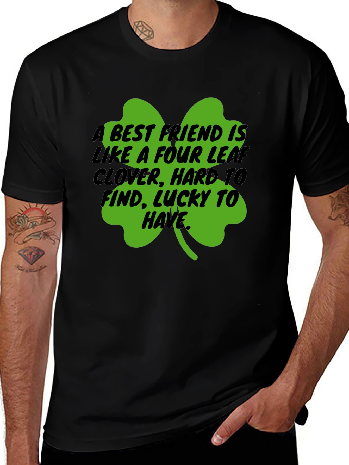 Camiseta Negra Trébol de la Suerte para Amigos