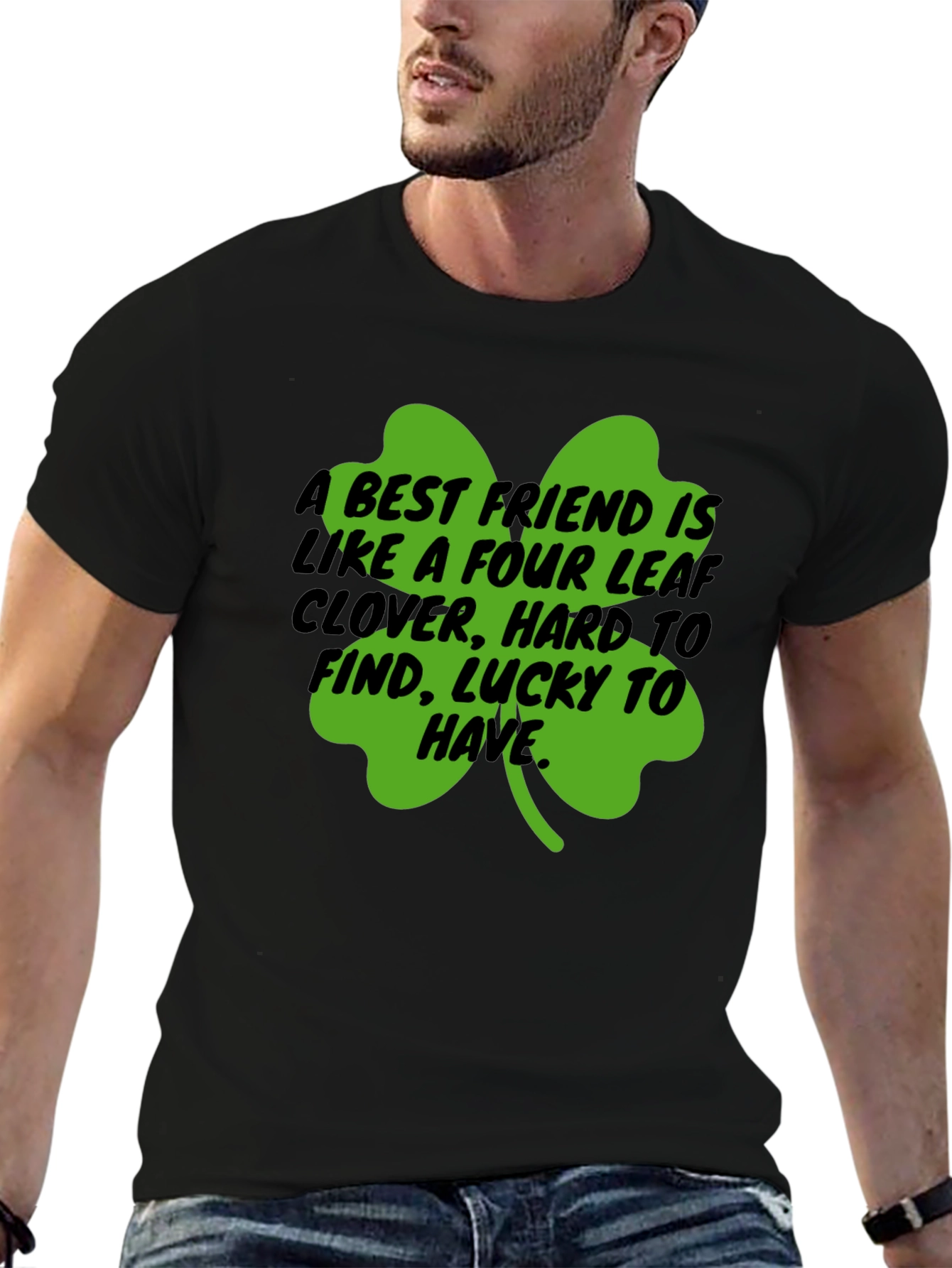 Camiseta Negra Trébol de la Suerte para Amigos