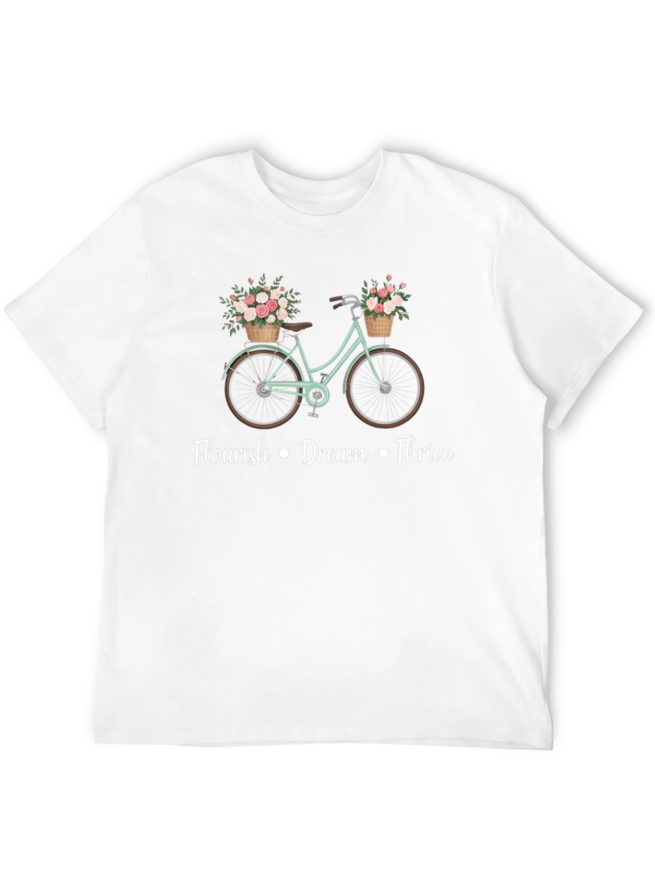 Camiseta Negra Bicicleta con Flores y Mensaje Motivacional