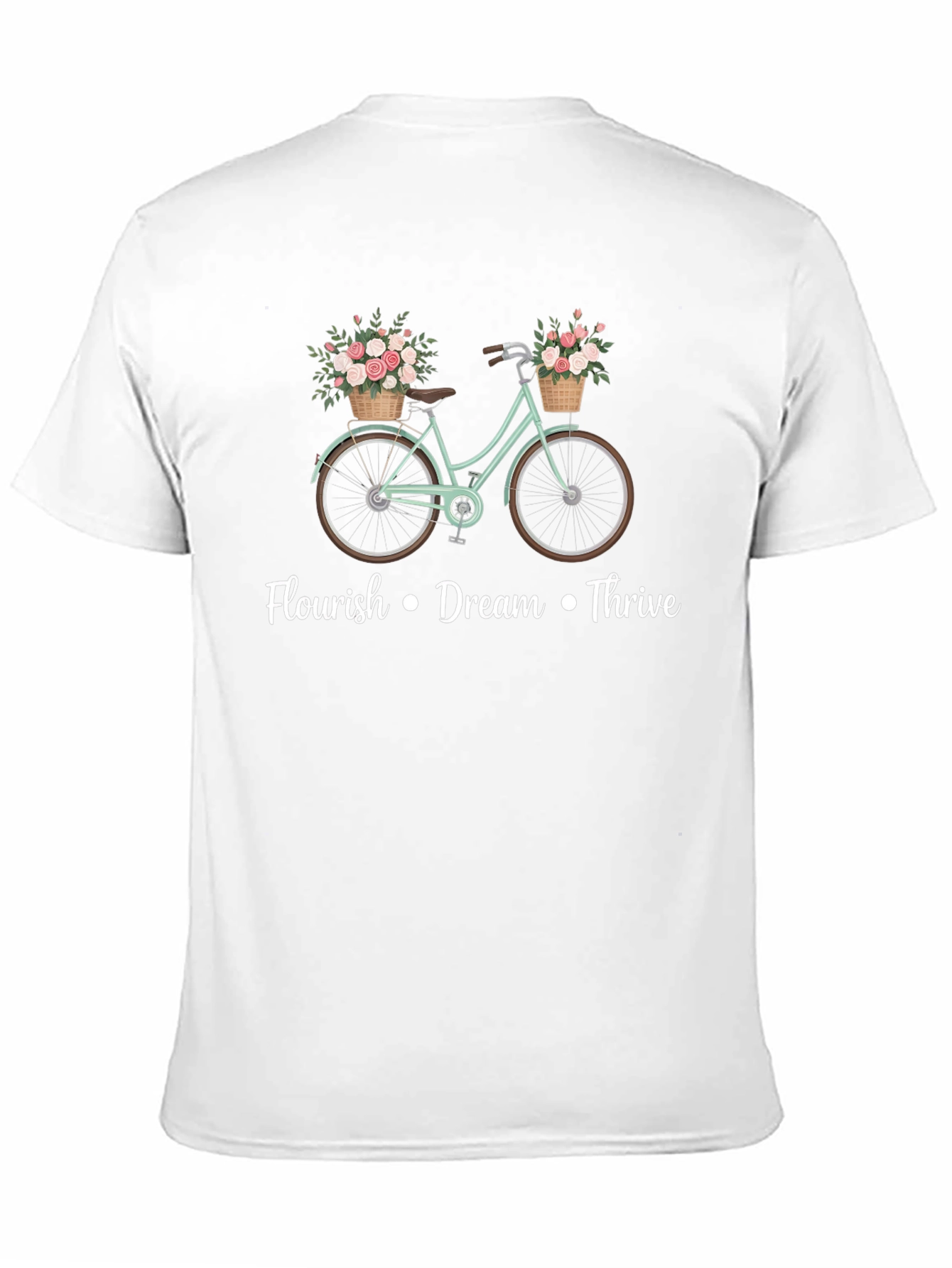 Camiseta Negra Bicicleta con Flores y Mensaje Motivacional