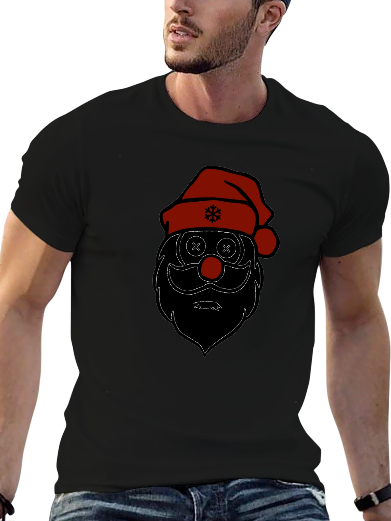 Camiseta Negra Estampado Santa Claus Divertido