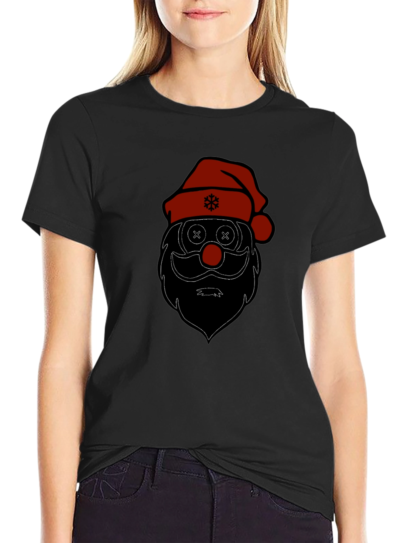 Camiseta Negra Estampado Santa Claus Divertido