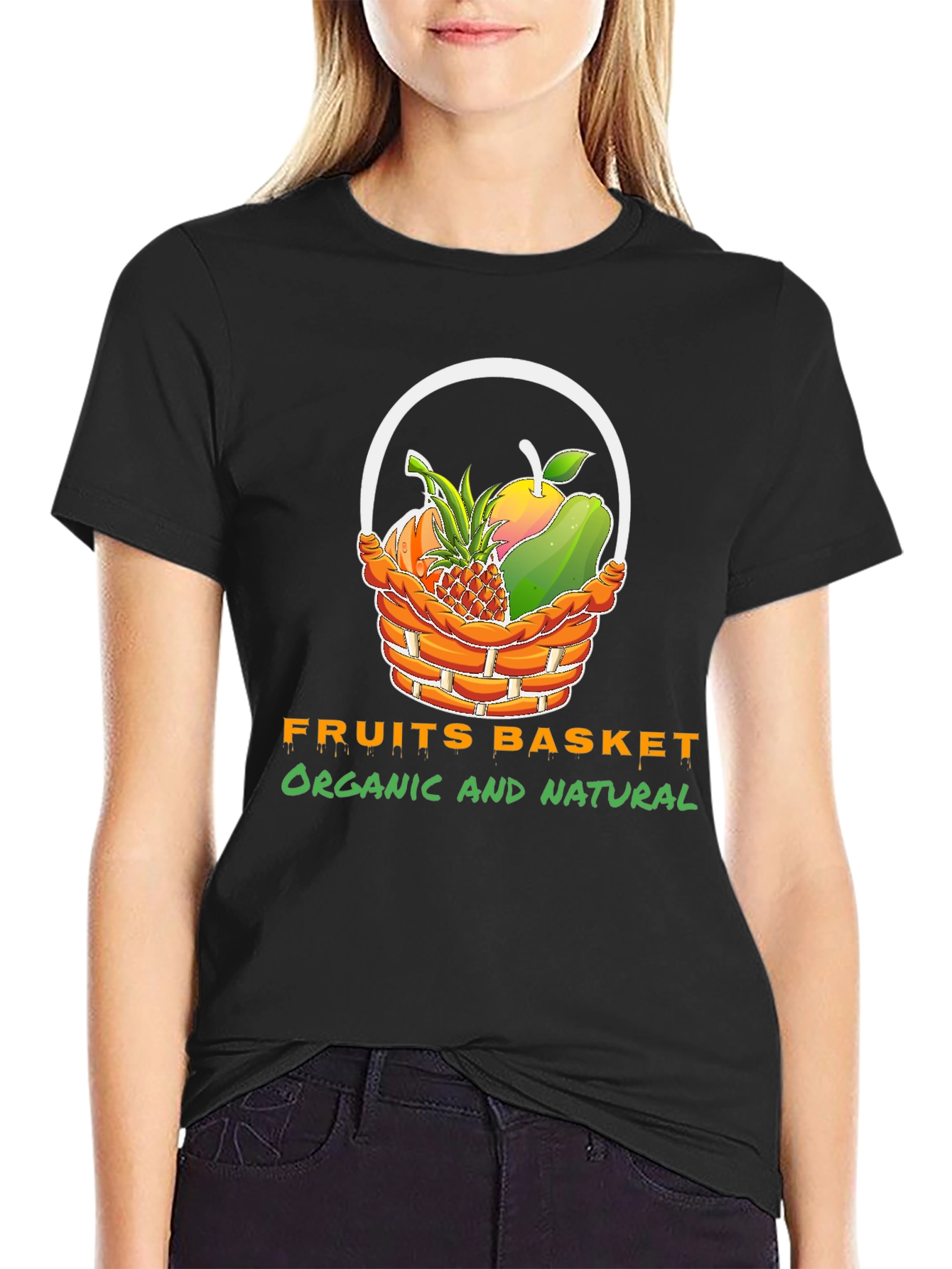 Camiseta Negra con Diseño Frutal Orgánico y Natural