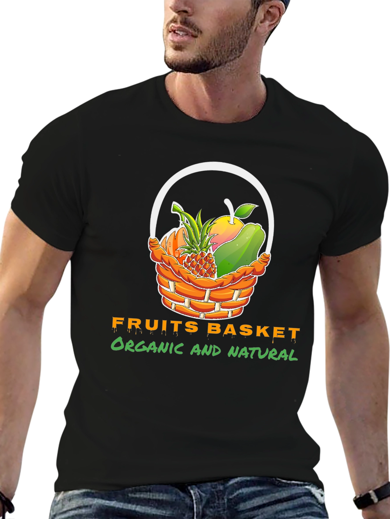 Camiseta Negra con Diseño Frutal Orgánico y Natural