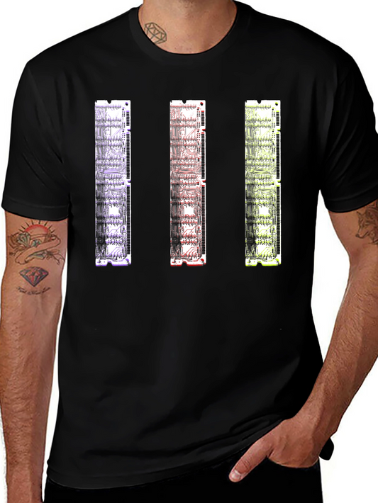 Camiseta Negra con Diseño de Circuitos RAM Abstractos