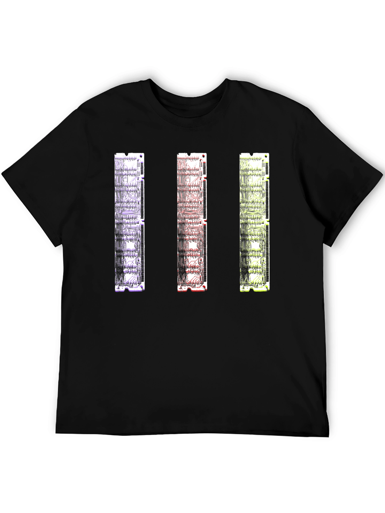 Camiseta Negra con Diseño de Circuitos RAM Abstractos