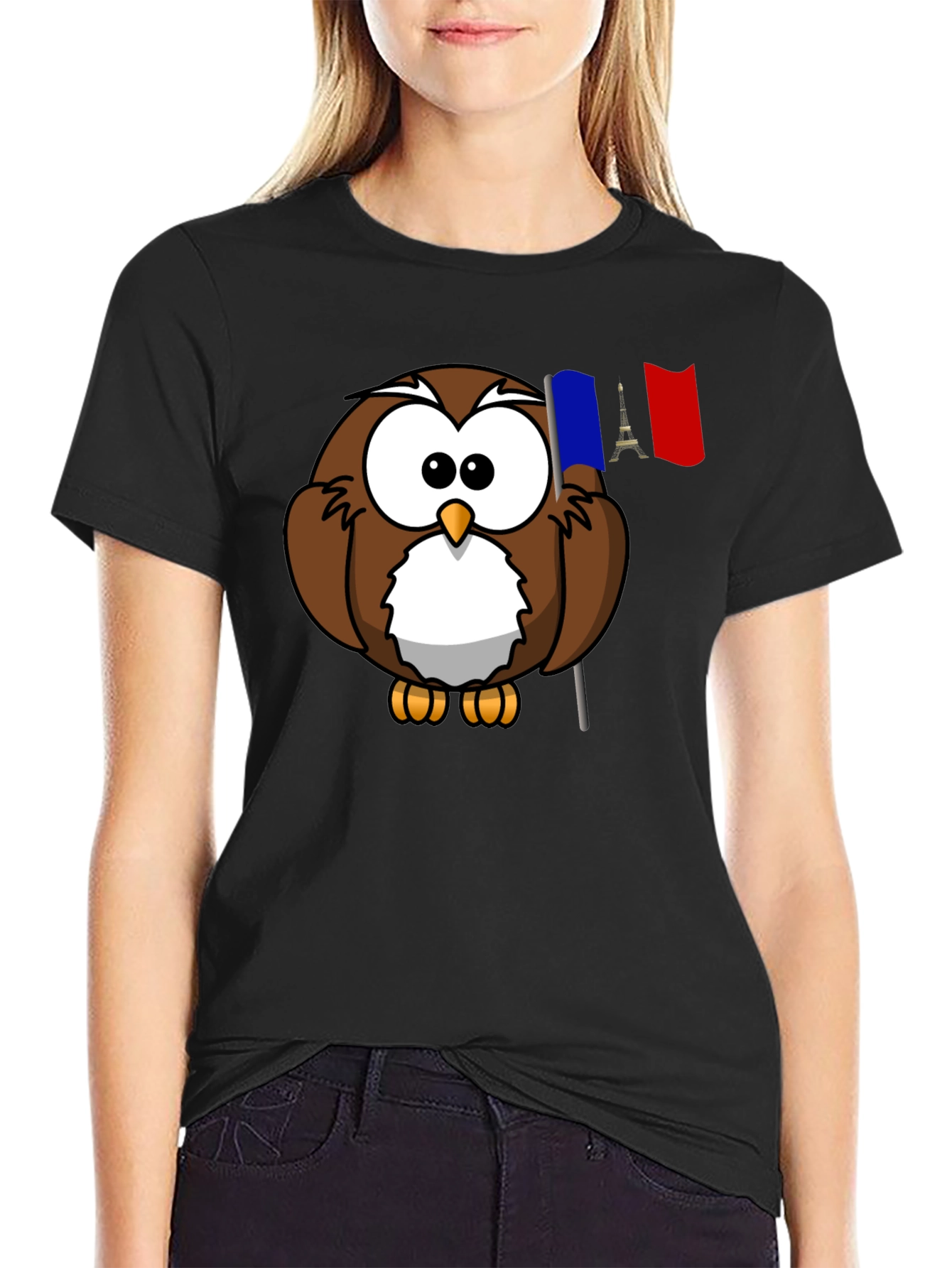 Camiseta Negra con Búho Francés