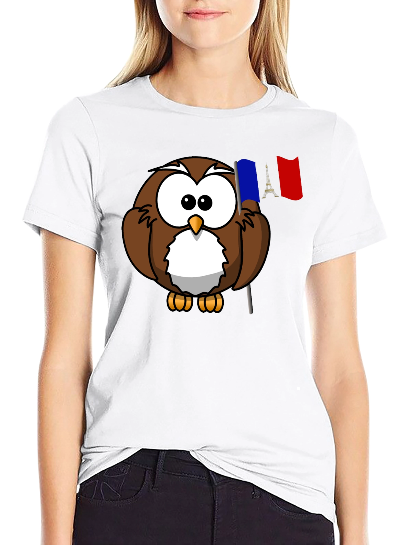 Camiseta Negra con Búho Francés