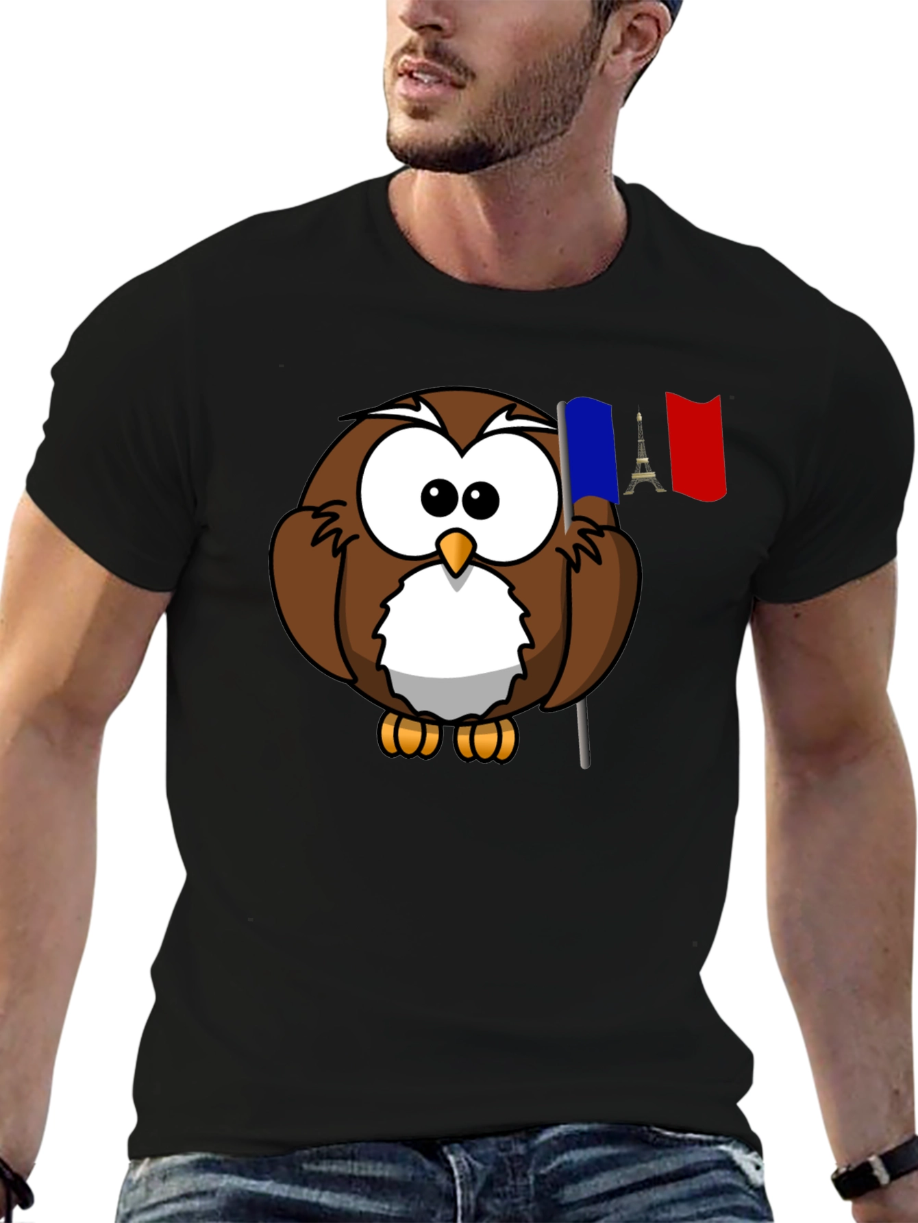 Camiseta Negra con Búho Francés