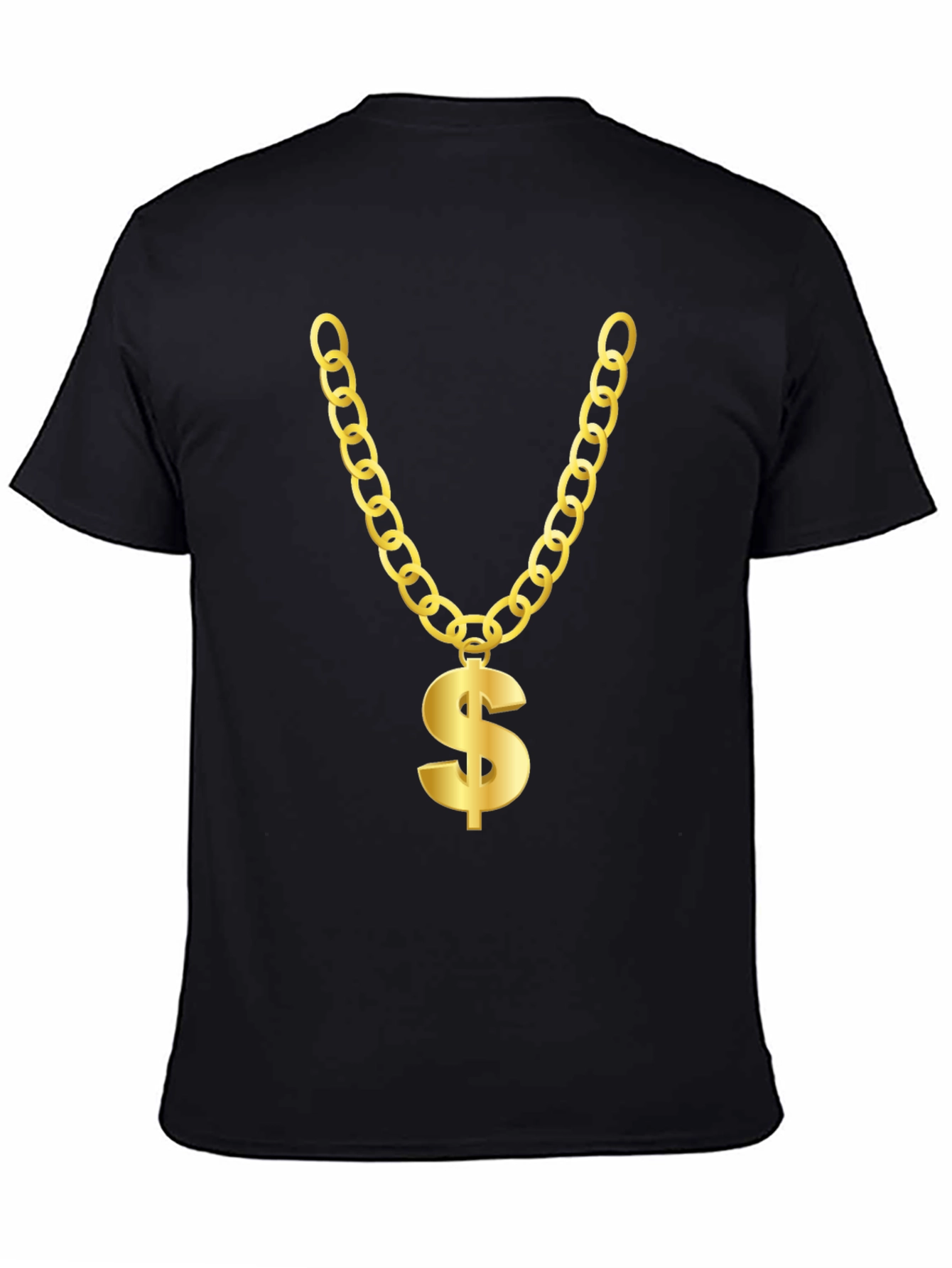 Camiseta Negra con Collar de Dólar Dorado