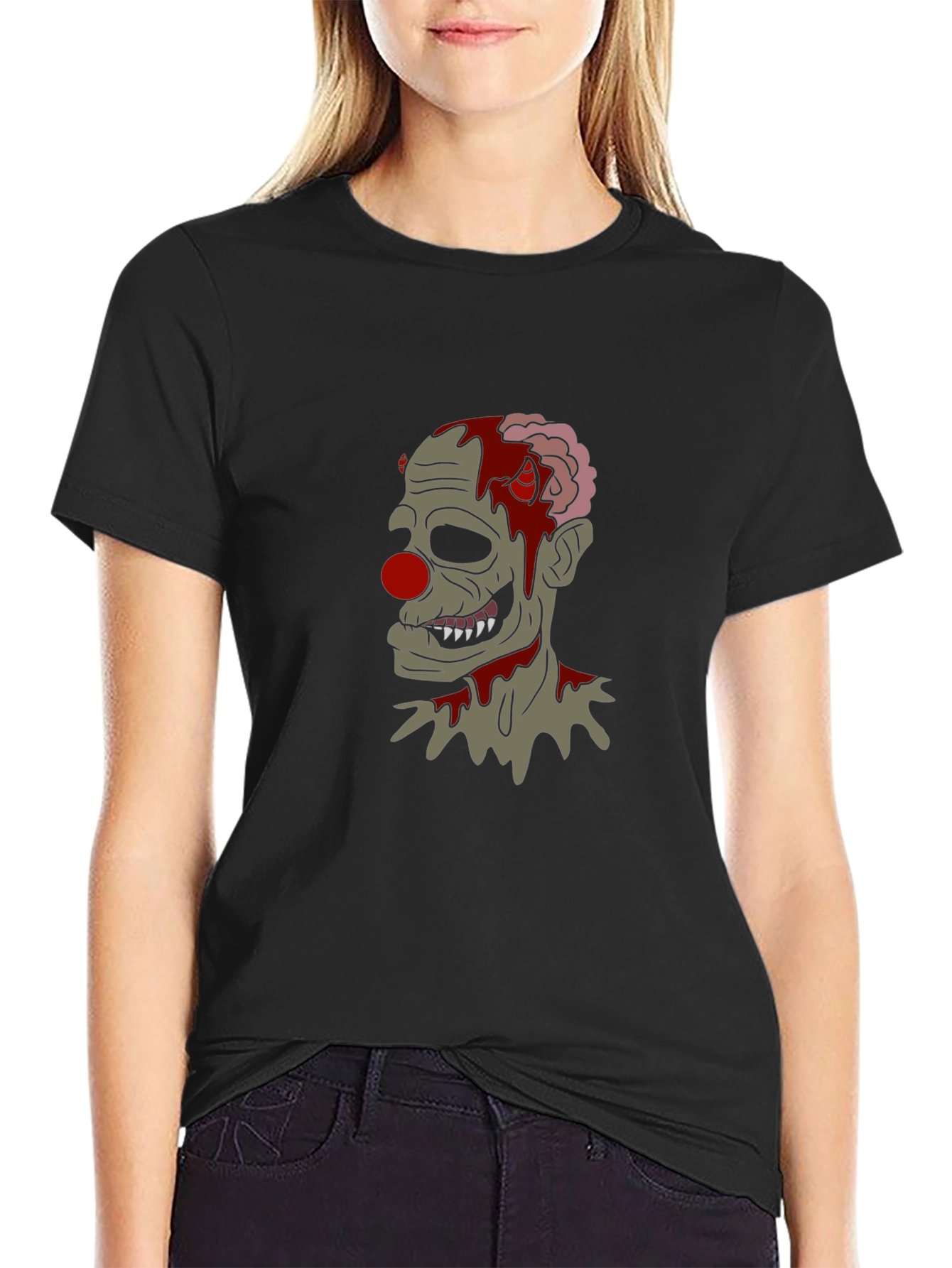 Camiseta Negra con Diseño de Payaso Zombie