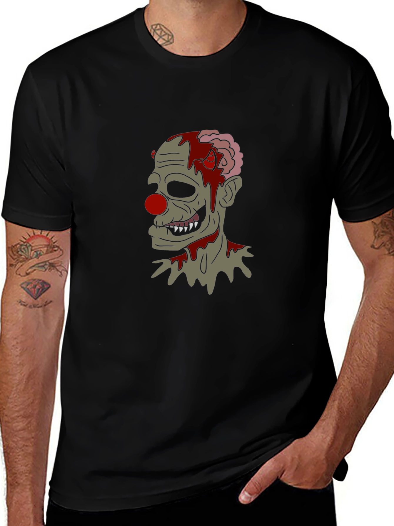 Camiseta Negra con Diseño de Payaso Zombie