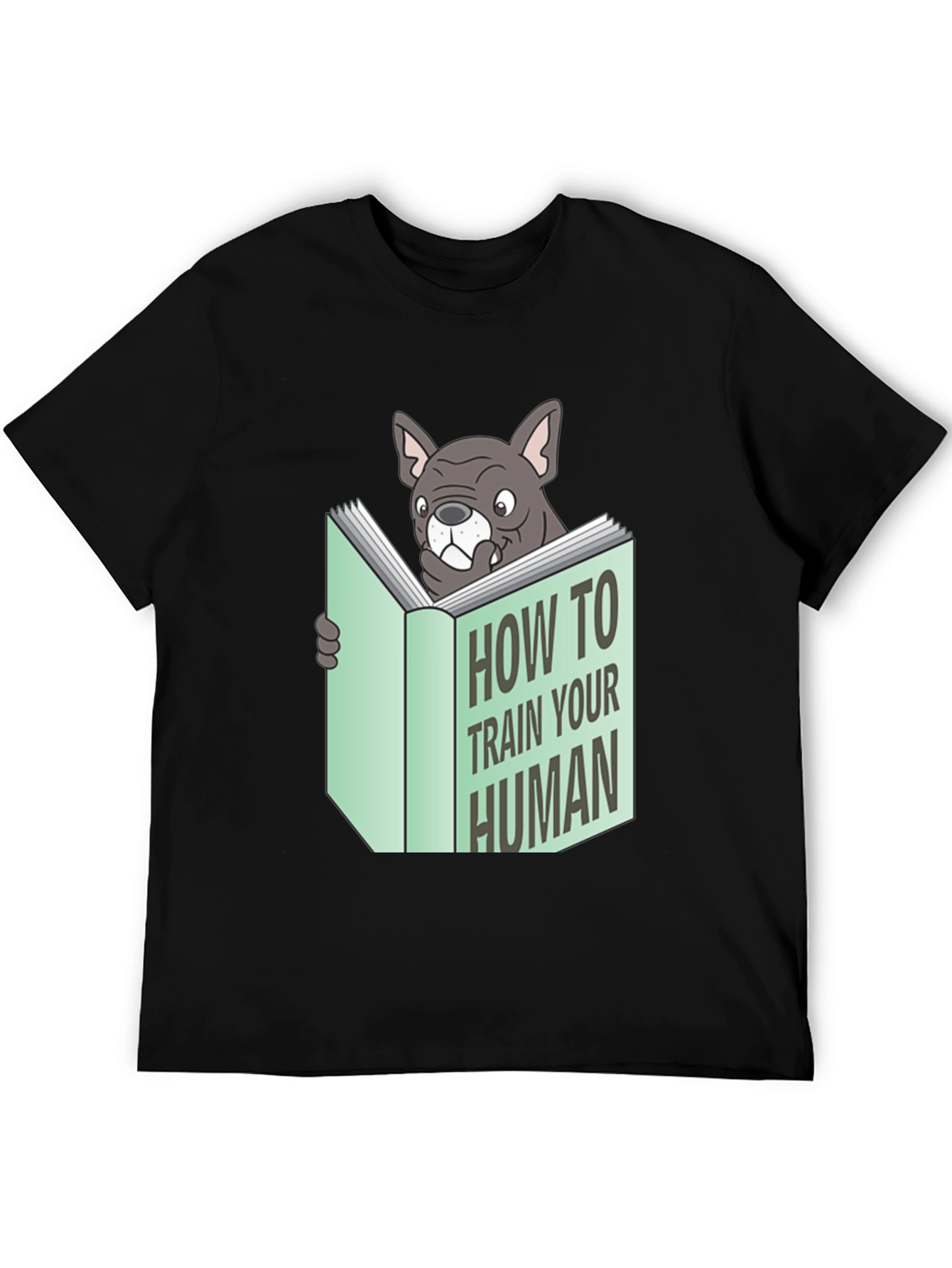 Camiseta Negra con Diseño Divertido de Bulldog Lector