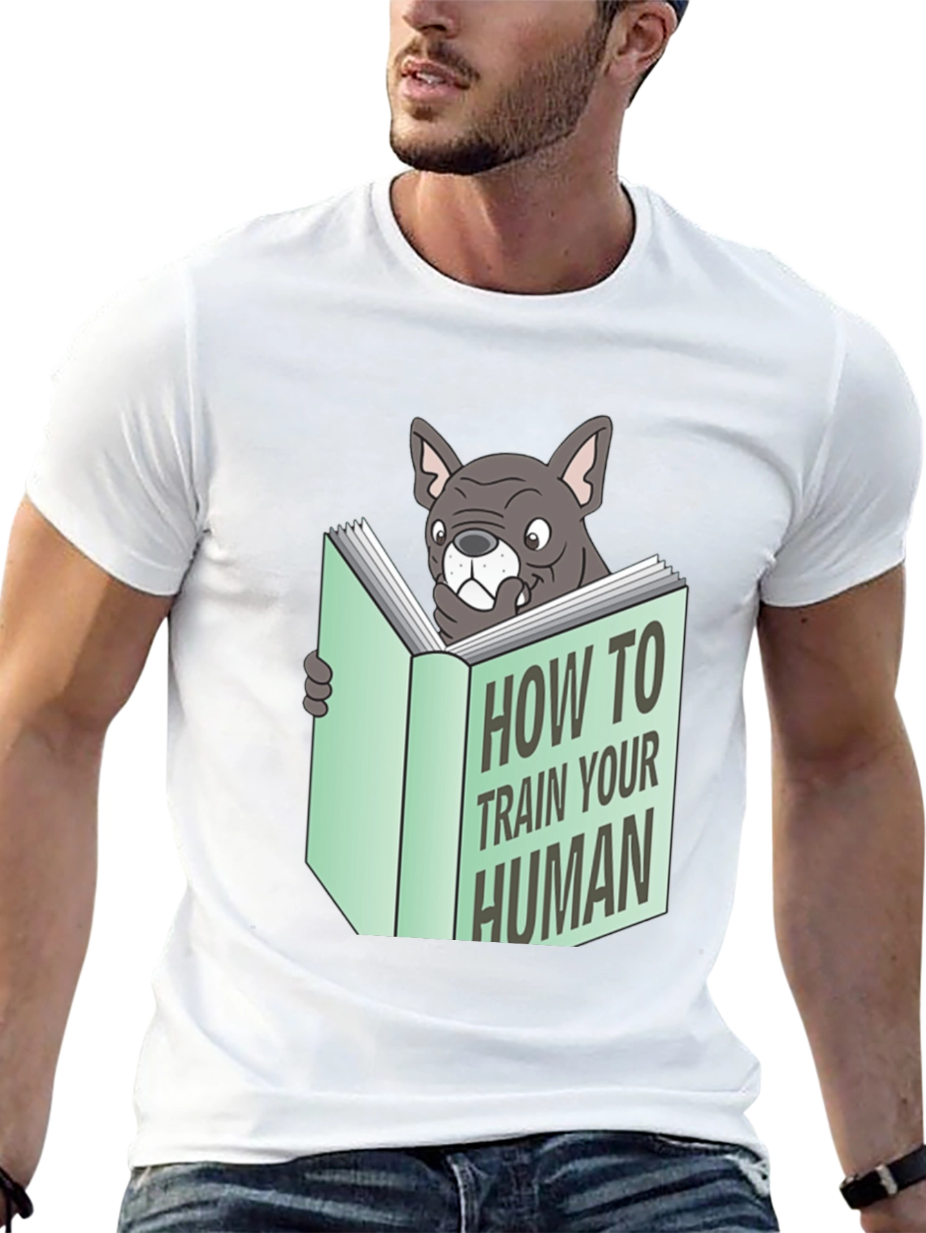 Camiseta Negra con Diseño Divertido de Bulldog Lector