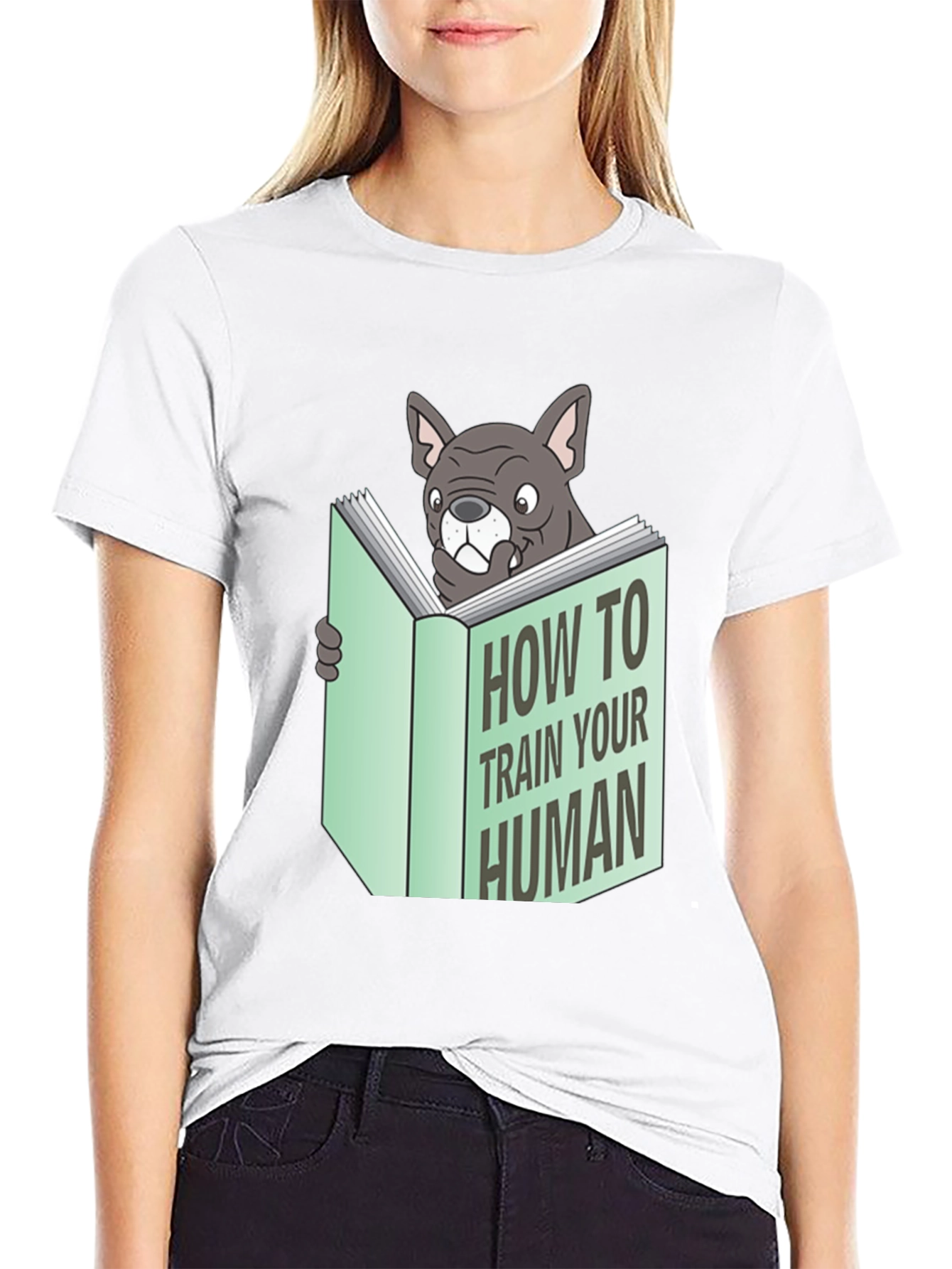 Camiseta Negra con Diseño Divertido de Bulldog Lector