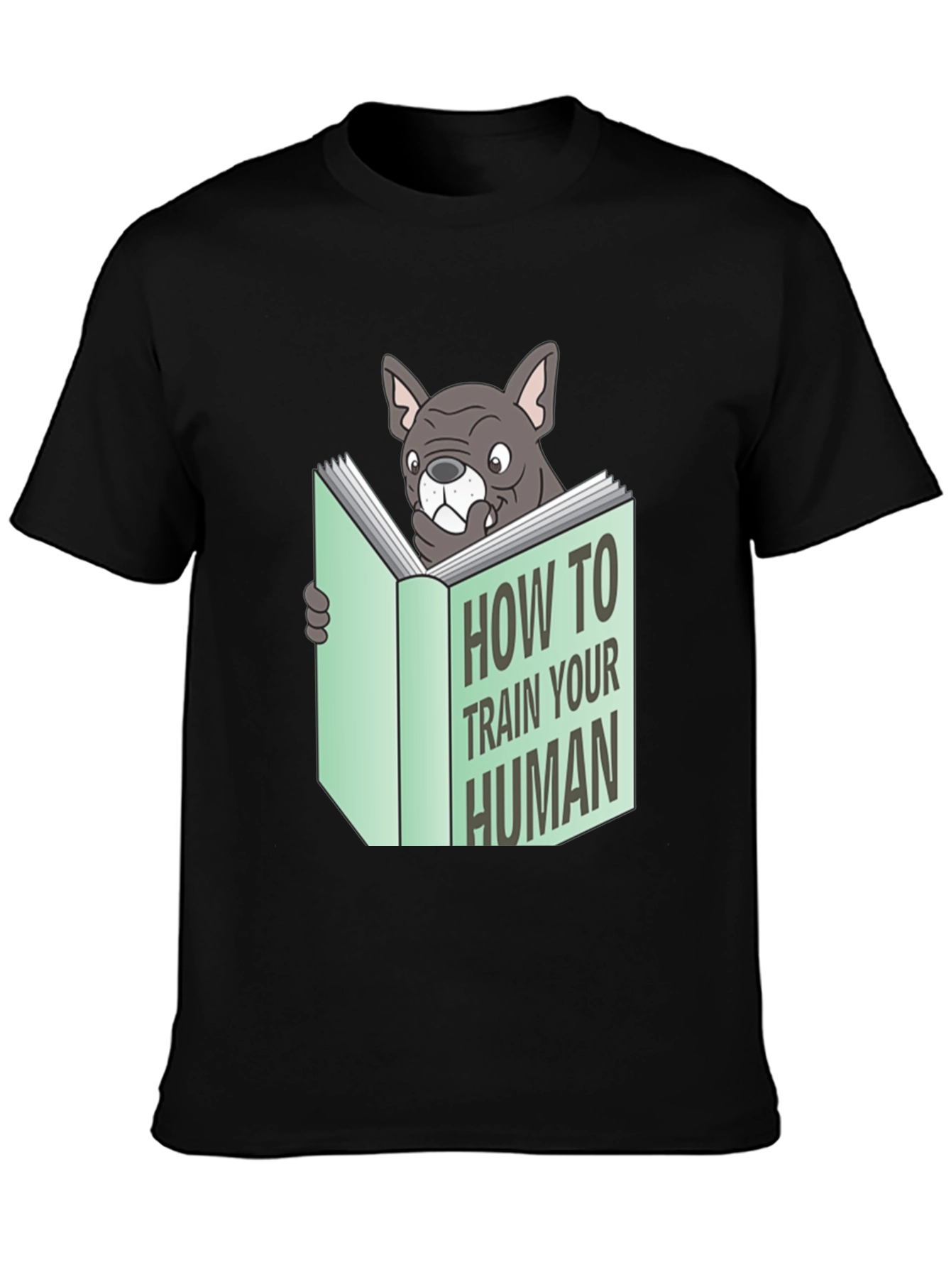Camiseta Negra con Diseño Divertido de Bulldog Lector