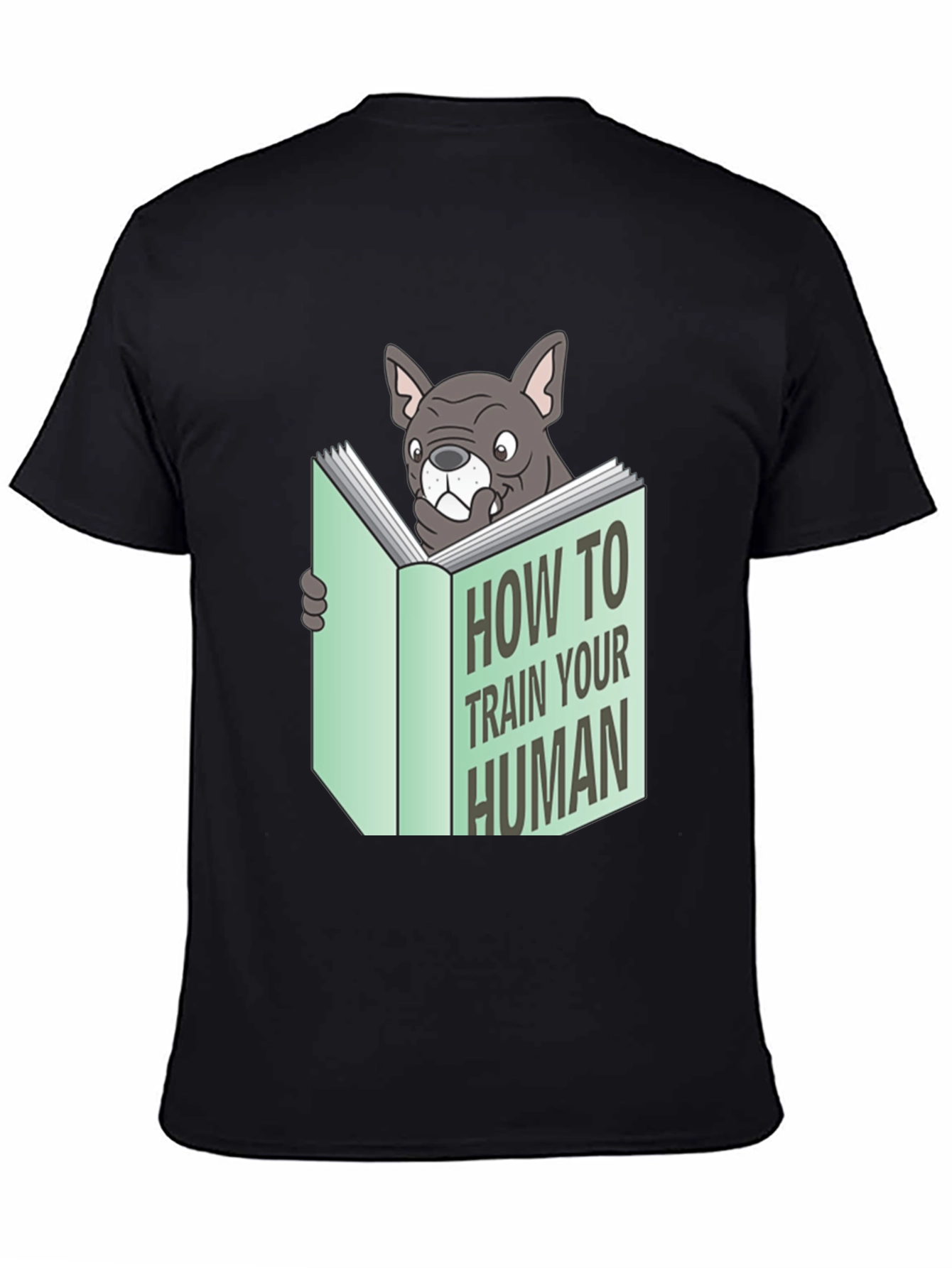 Camiseta Negra con Diseño Divertido de Bulldog Lector