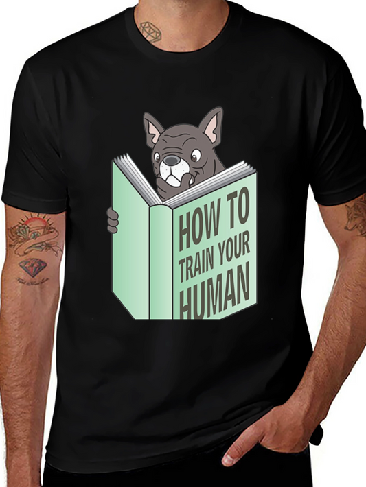 Camiseta Negra con Diseño Divertido de Bulldog Lector