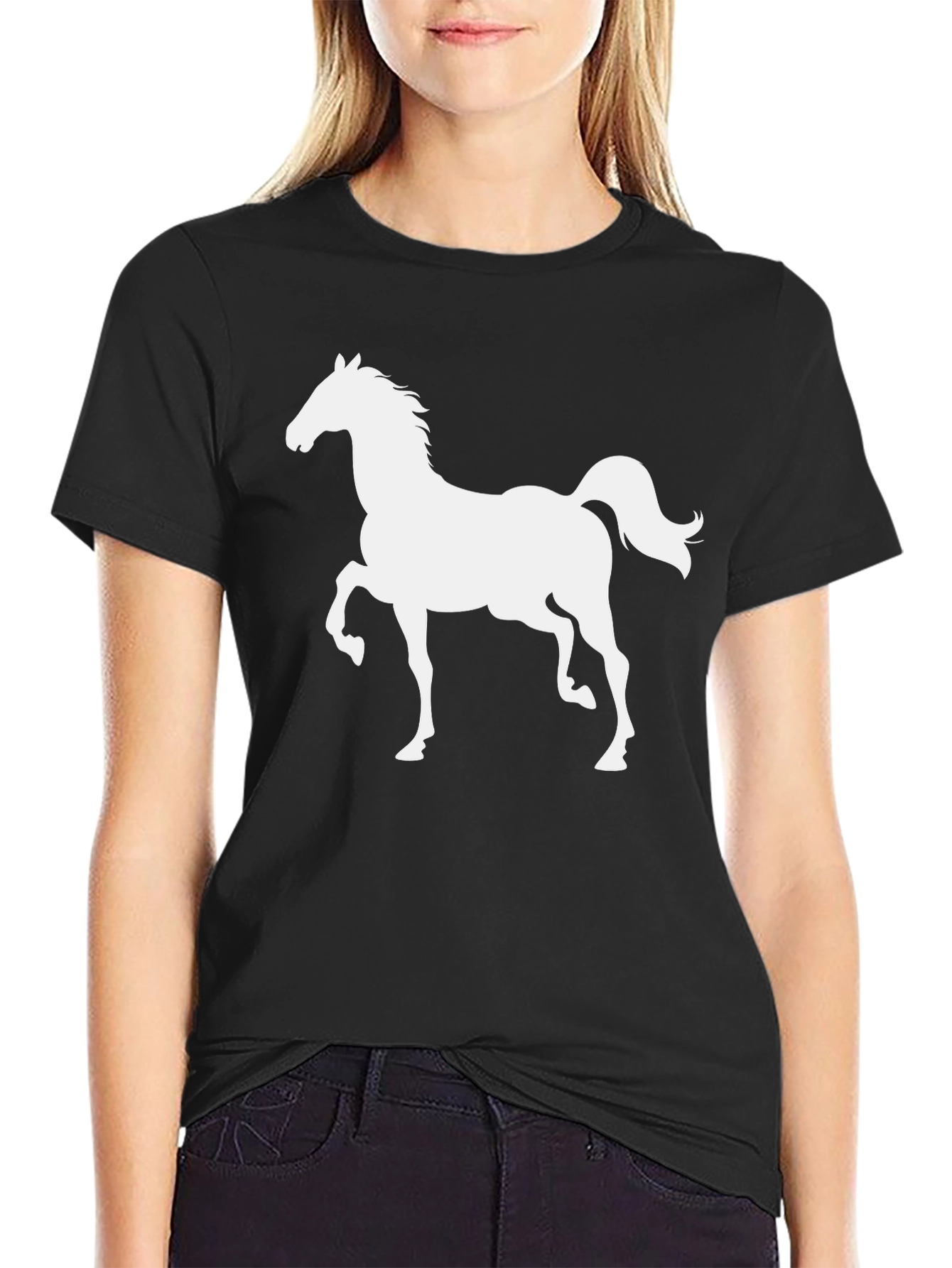 Camiseta Negra con Silueta de Caballo Blanco