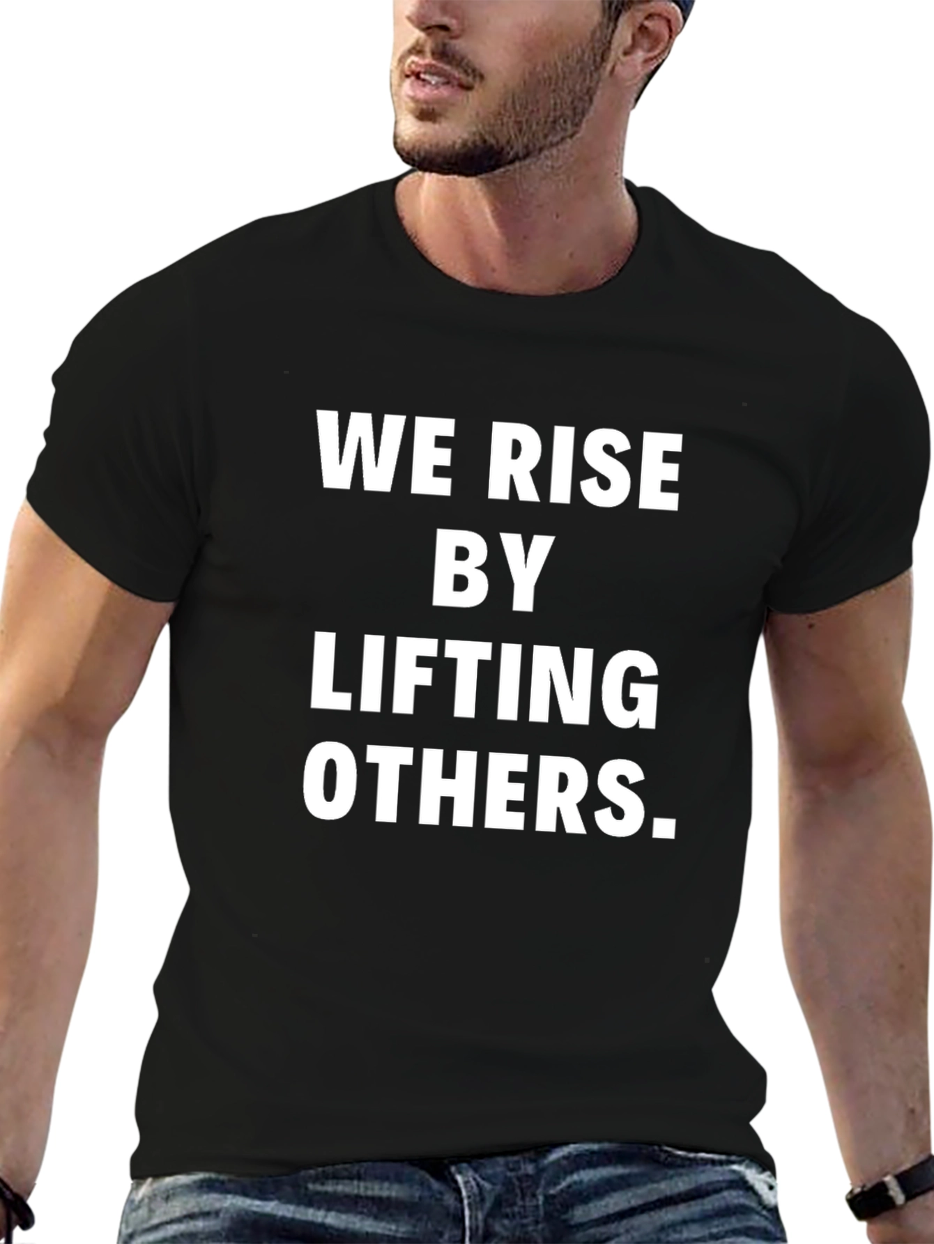 Camiseta Negra Inspiradora: Nos Levantamos Ayudando a Otros