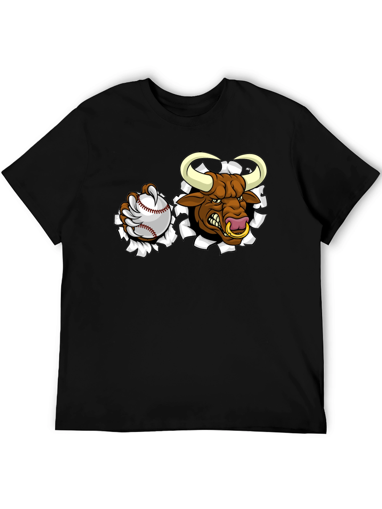 Camiseta Negra con Toro de Béisbol