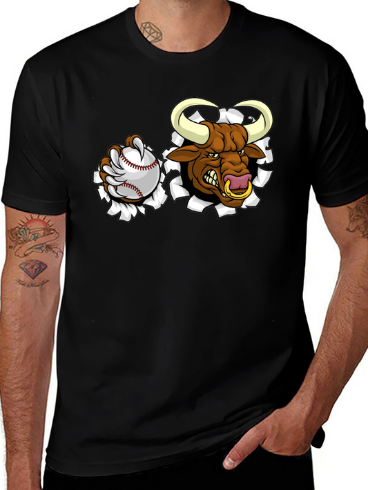 Camiseta Negra con Toro de Béisbol