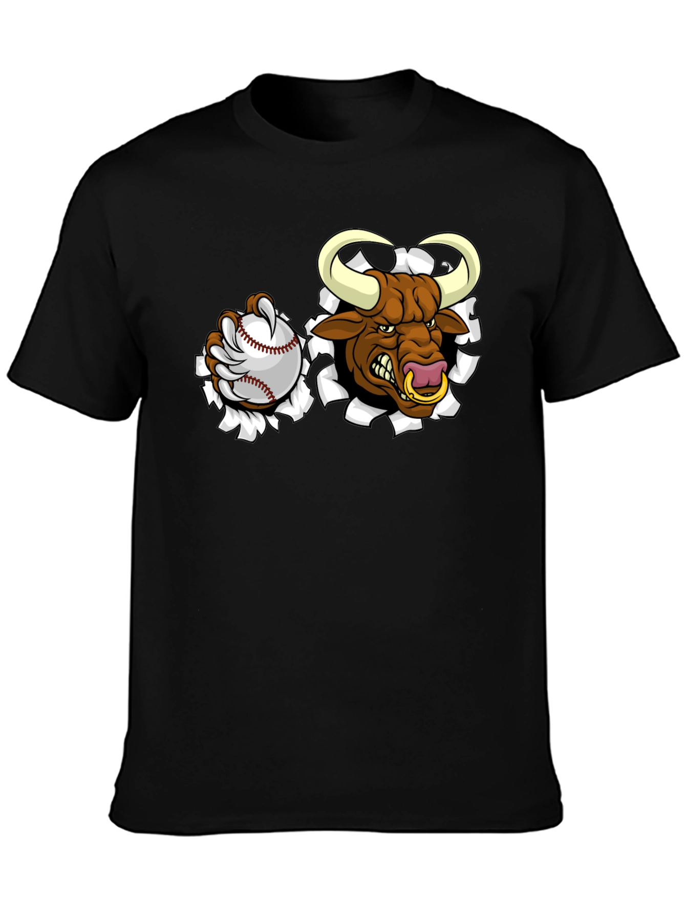 Camiseta Negra con Toro de Béisbol