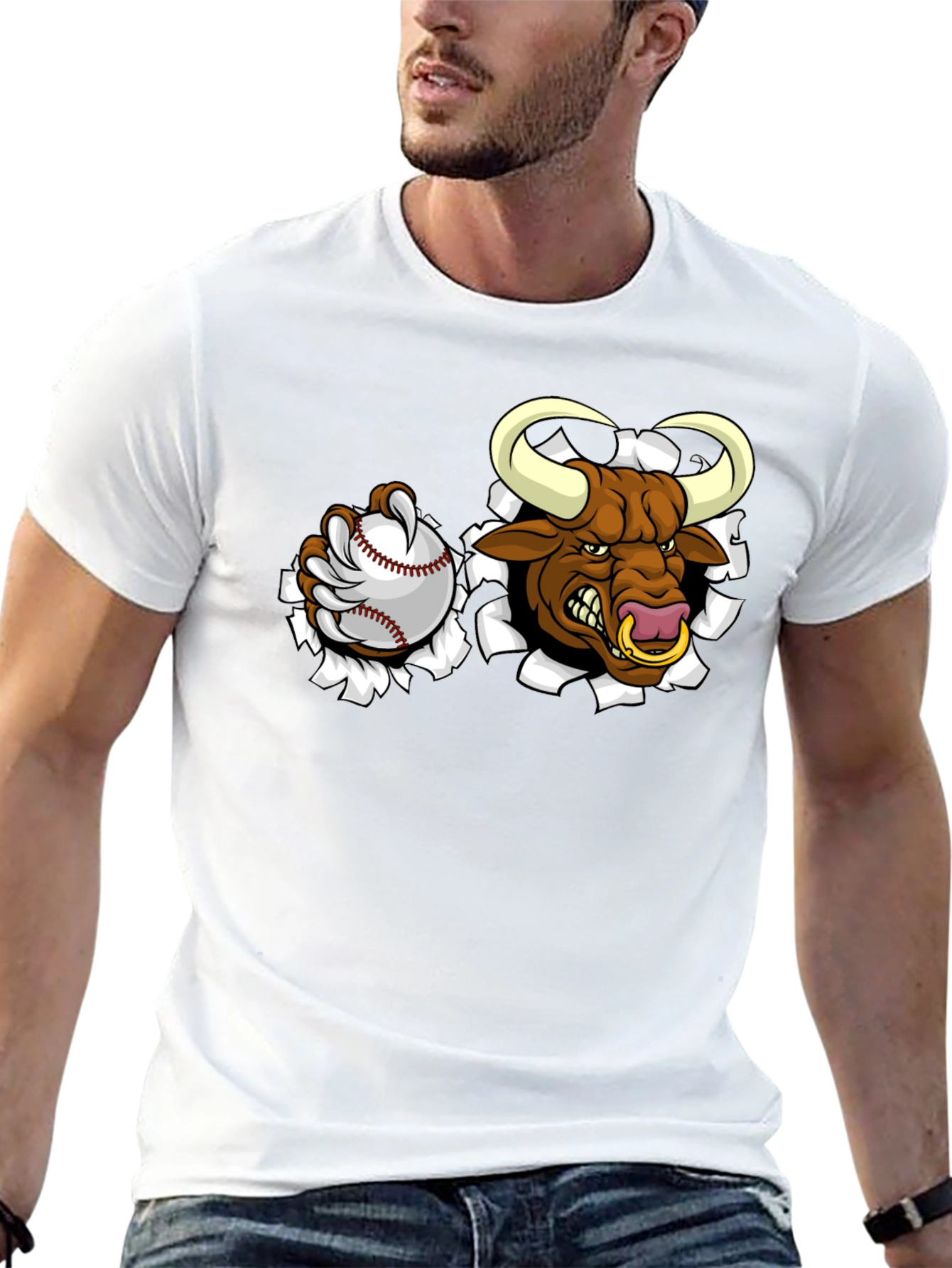 Camiseta Negra con Toro de Béisbol