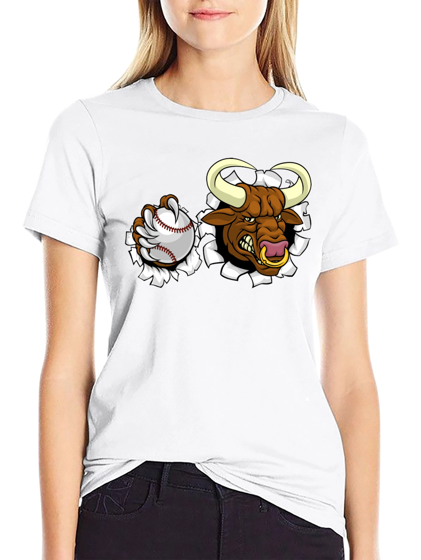 Camiseta Negra con Toro de Béisbol