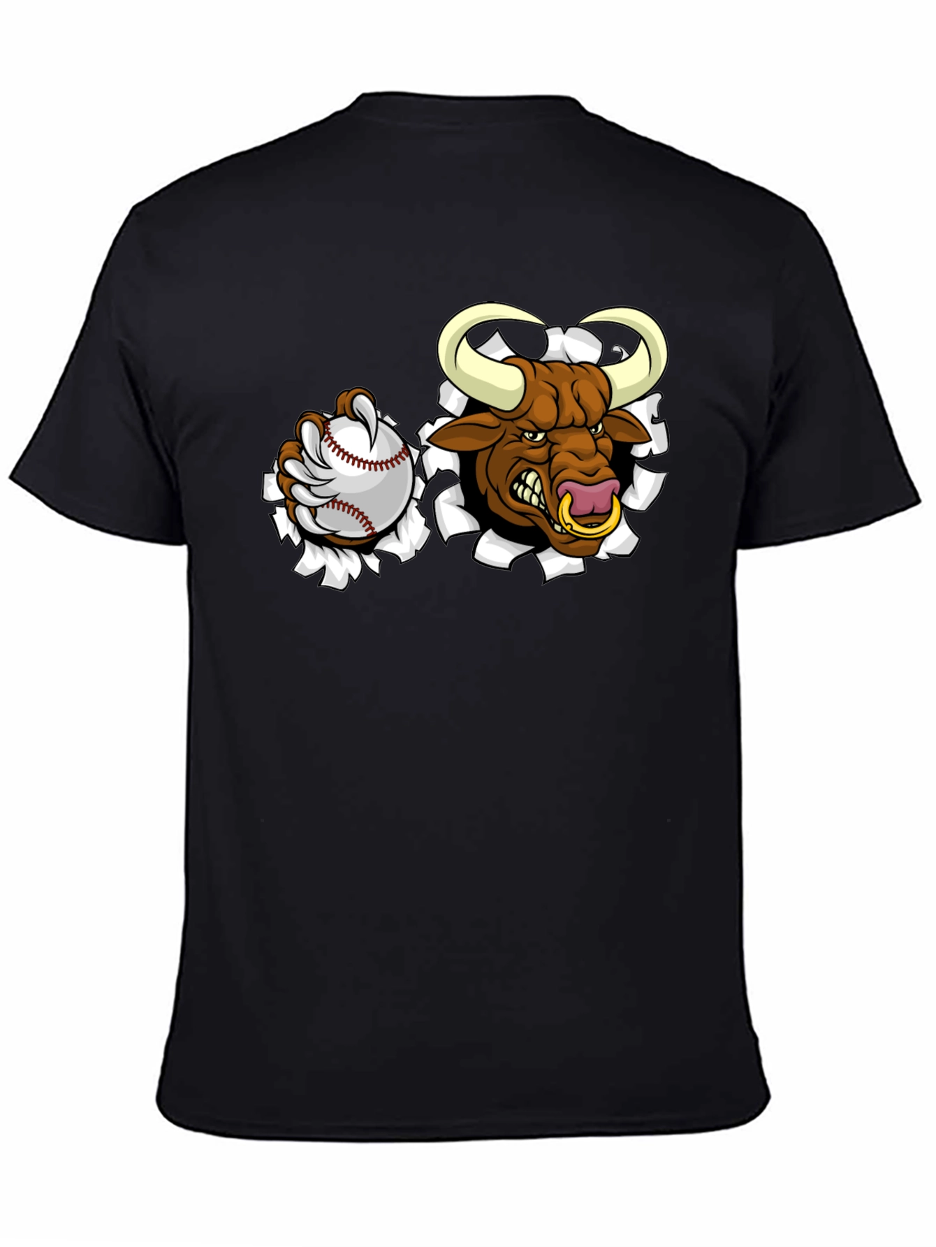 Camiseta Negra con Toro de Béisbol