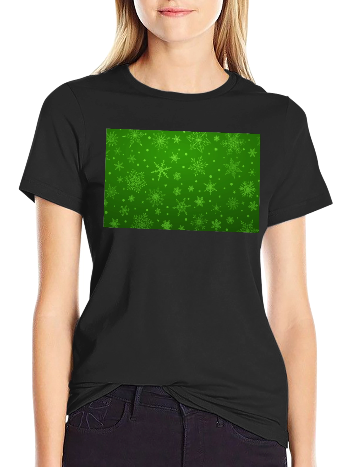 Camiseta Negra con Diseño Navideño Verde