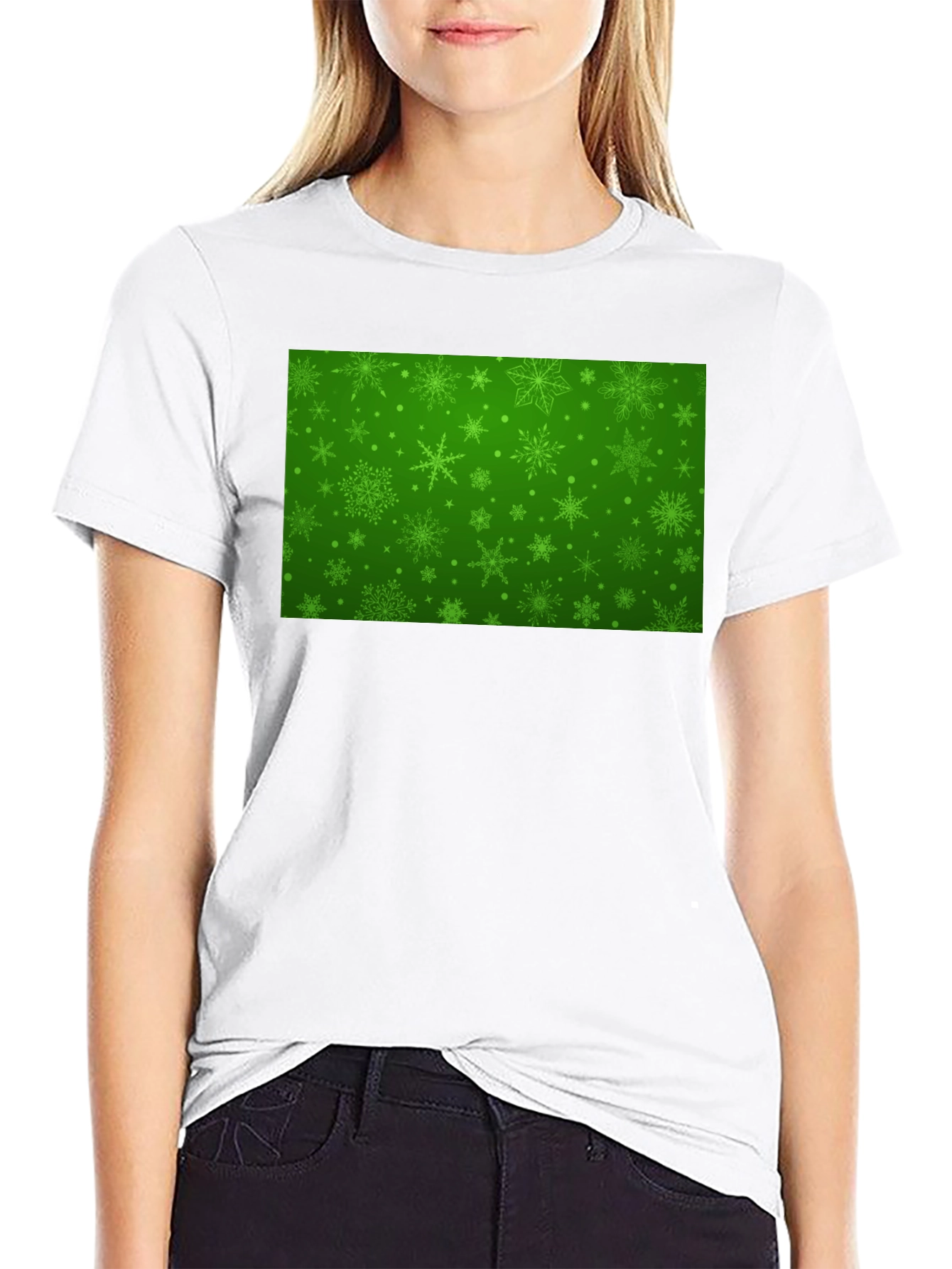 Camiseta Negra con Diseño Navideño Verde