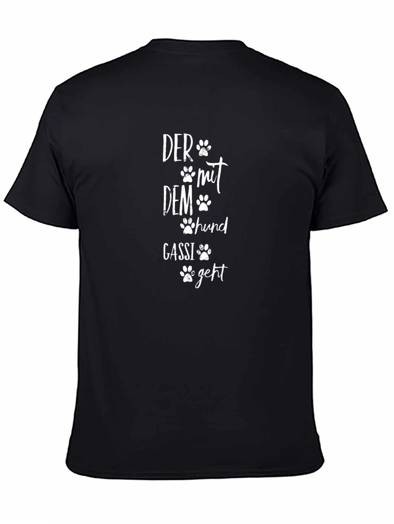 Camiseta Negra con Estampado de Huellas de Perro