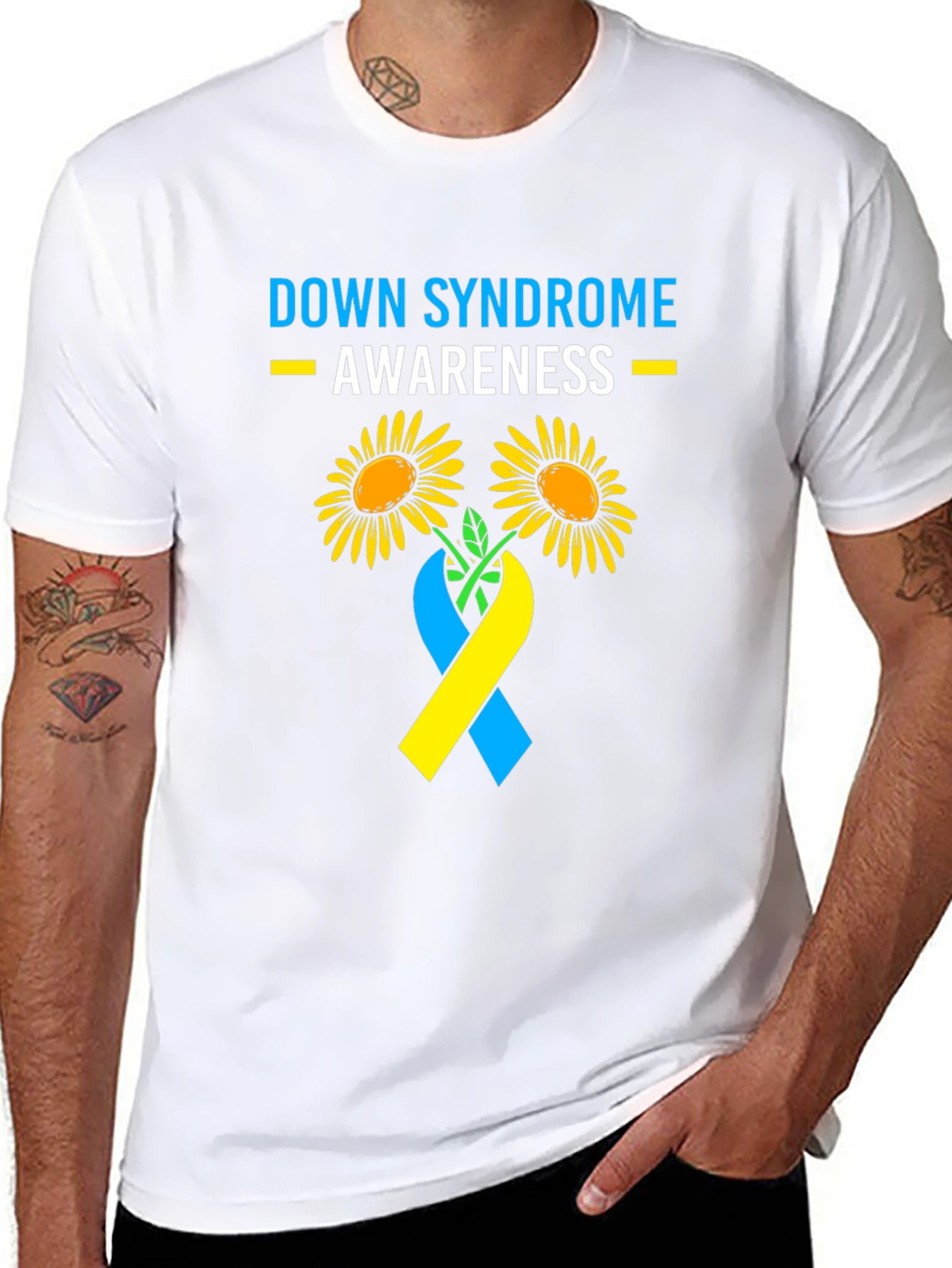 Camiseta Concientización Síndrome de Down Flores y Cinta