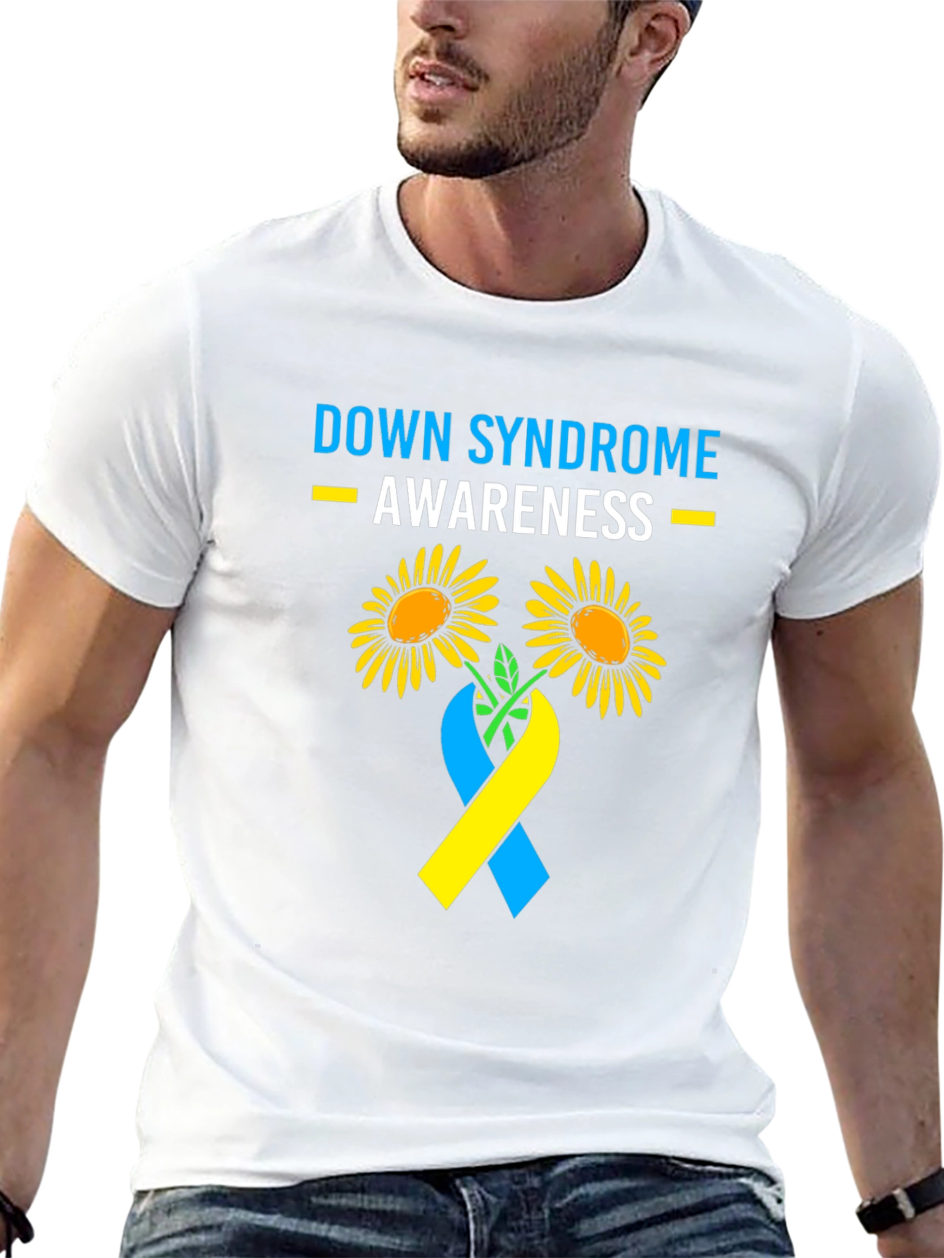 Camiseta Concientización Síndrome de Down Flores y Cinta