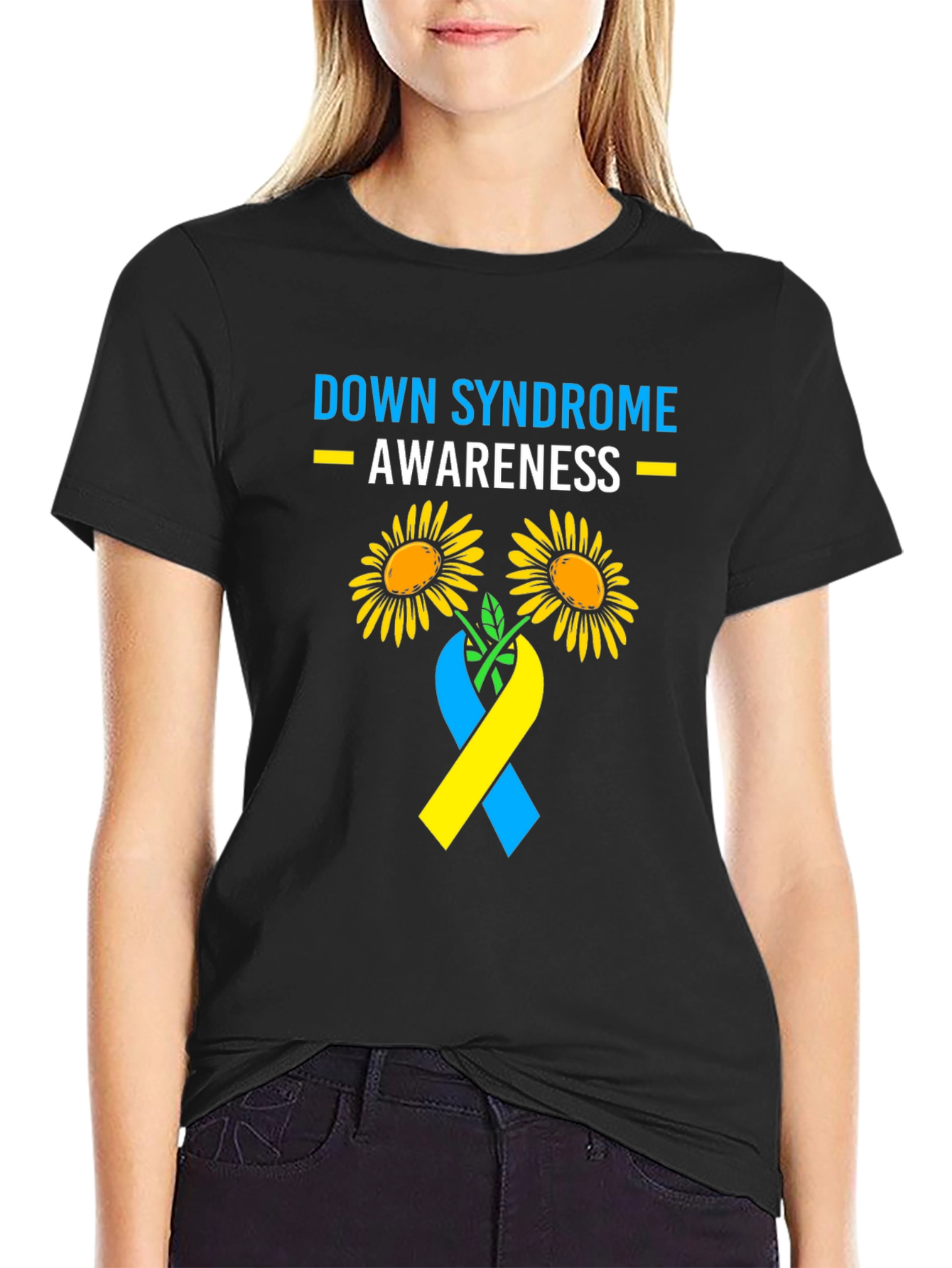 Camiseta Concientización Síndrome de Down Flores y Cinta