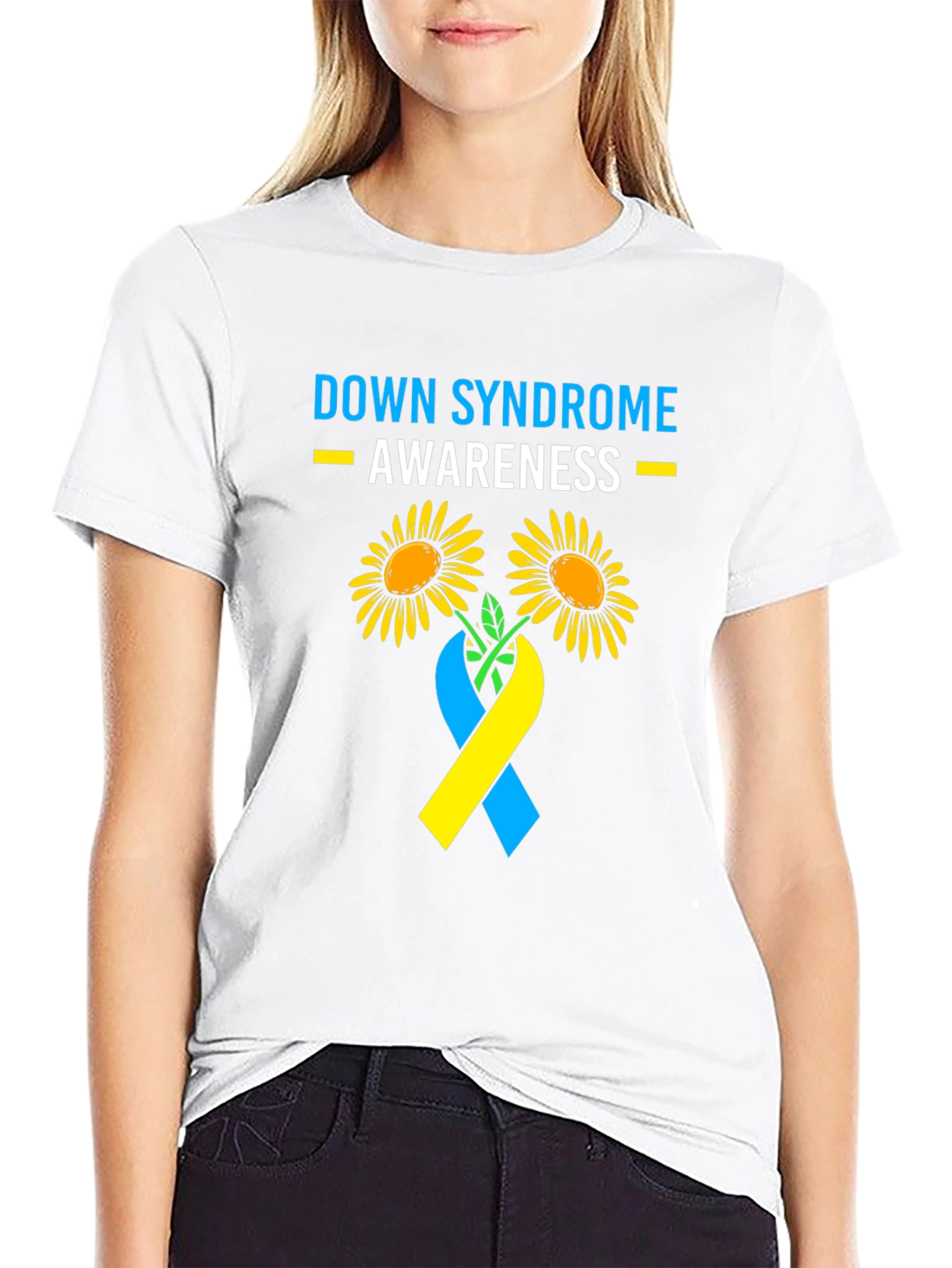 Camiseta Concientización Síndrome de Down Flores y Cinta