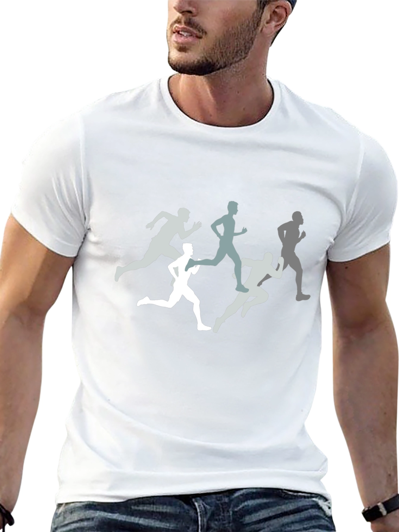Camiseta Negra Hombre Estampado Corredores