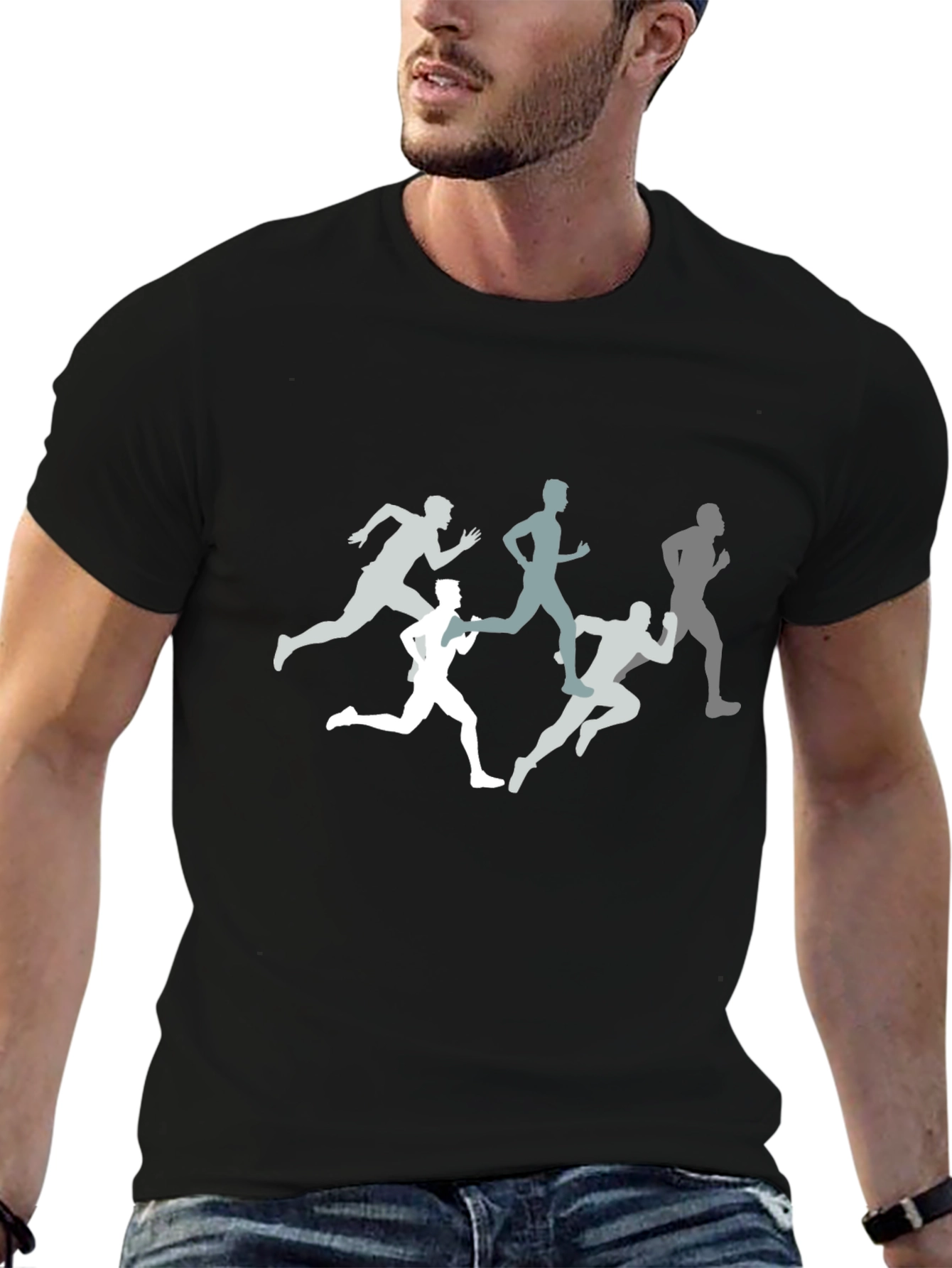 Camiseta Negra Hombre Estampado Corredores